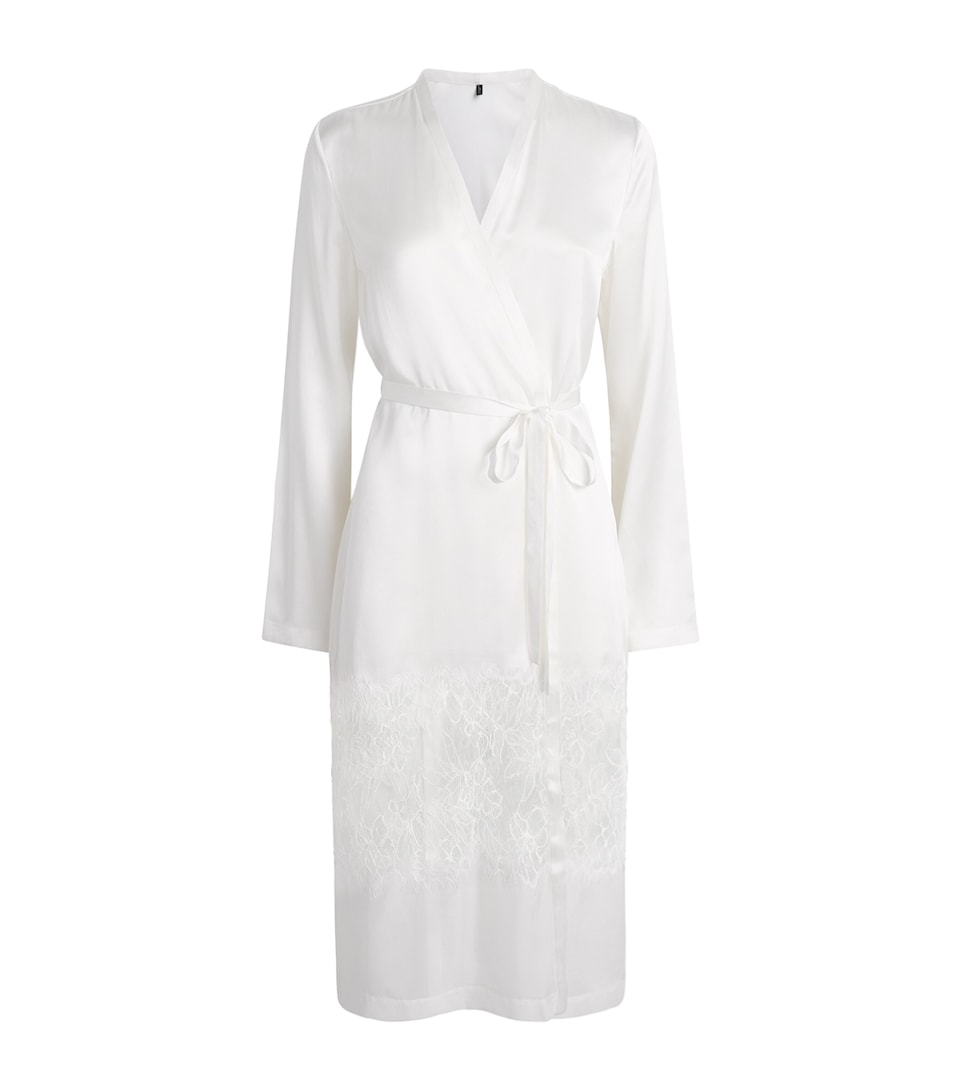 Kiki de Montparnasse Womens Silk Lace-Trim Iris Midi Robe Ivory