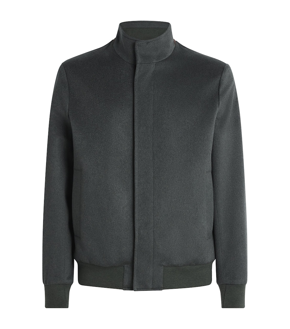 Maurizio Baldassari Mens Cashmere Bomber Jacket Dark Olive