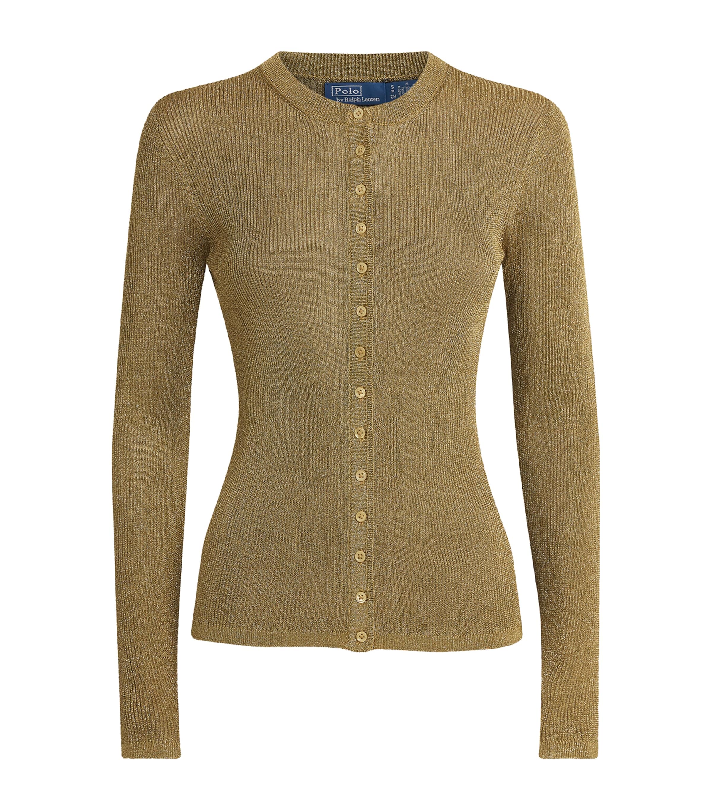 Polo Ralph Lauren Womens Metallic Rib-Knit Cardigan Gold