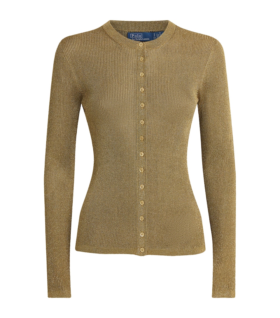 Polo Ralph Lauren Womens Metallic Rib-Knit Cardigan Gold