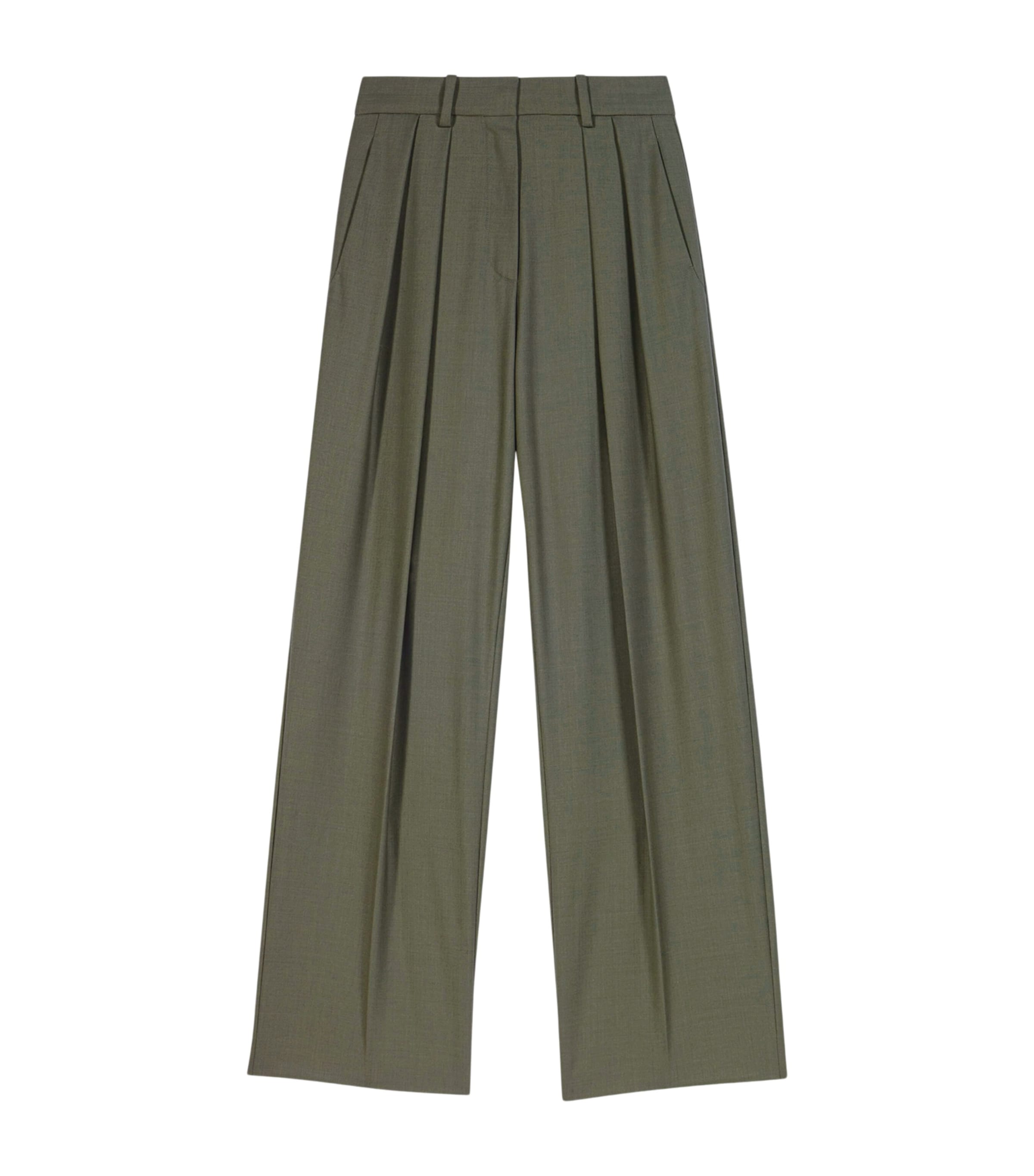 Maje Womens Wool-Blend Pleated Trousers Khaki