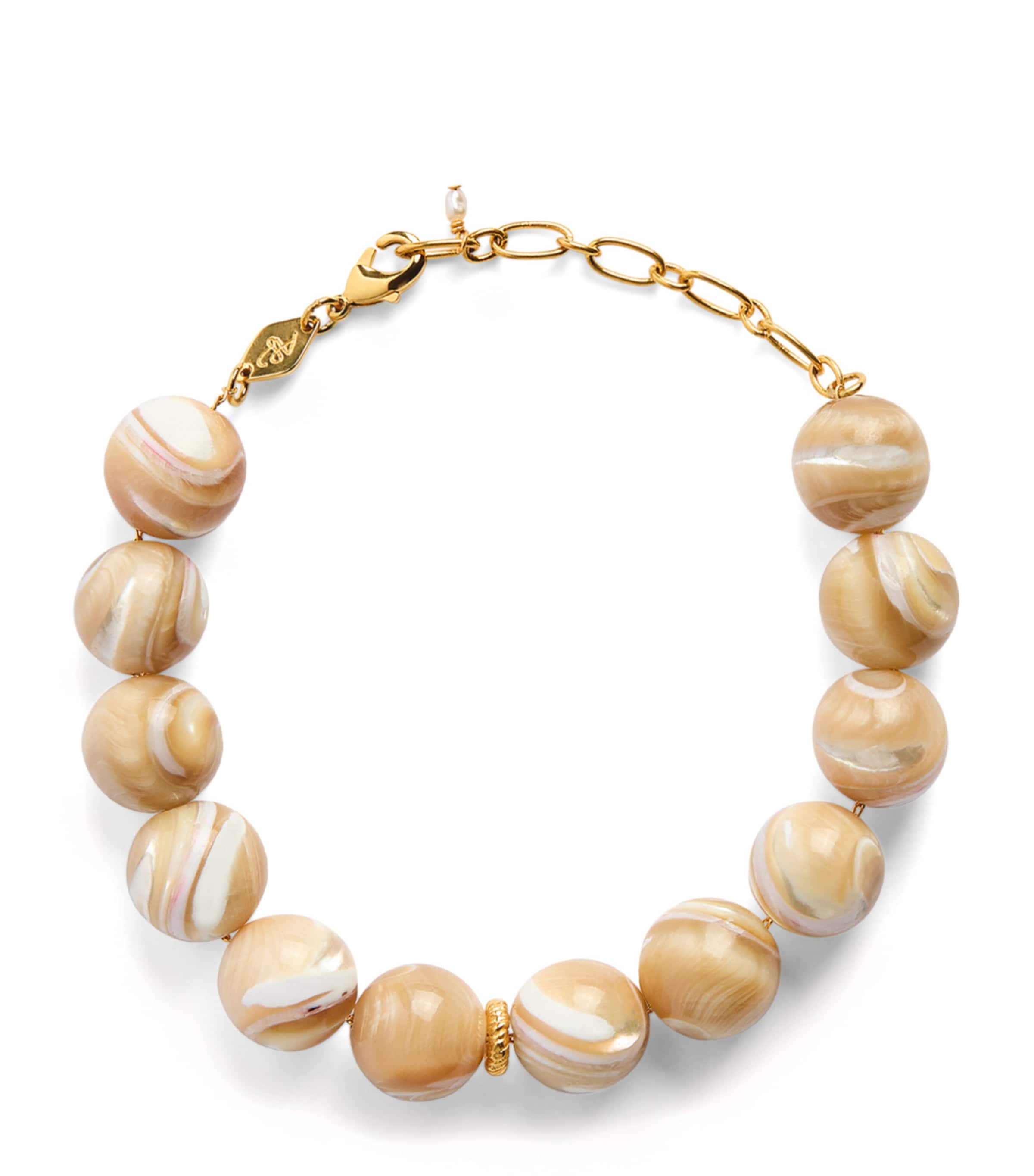 Anni Lu Gold-Plated Beaded Jetset Bracelet Cream