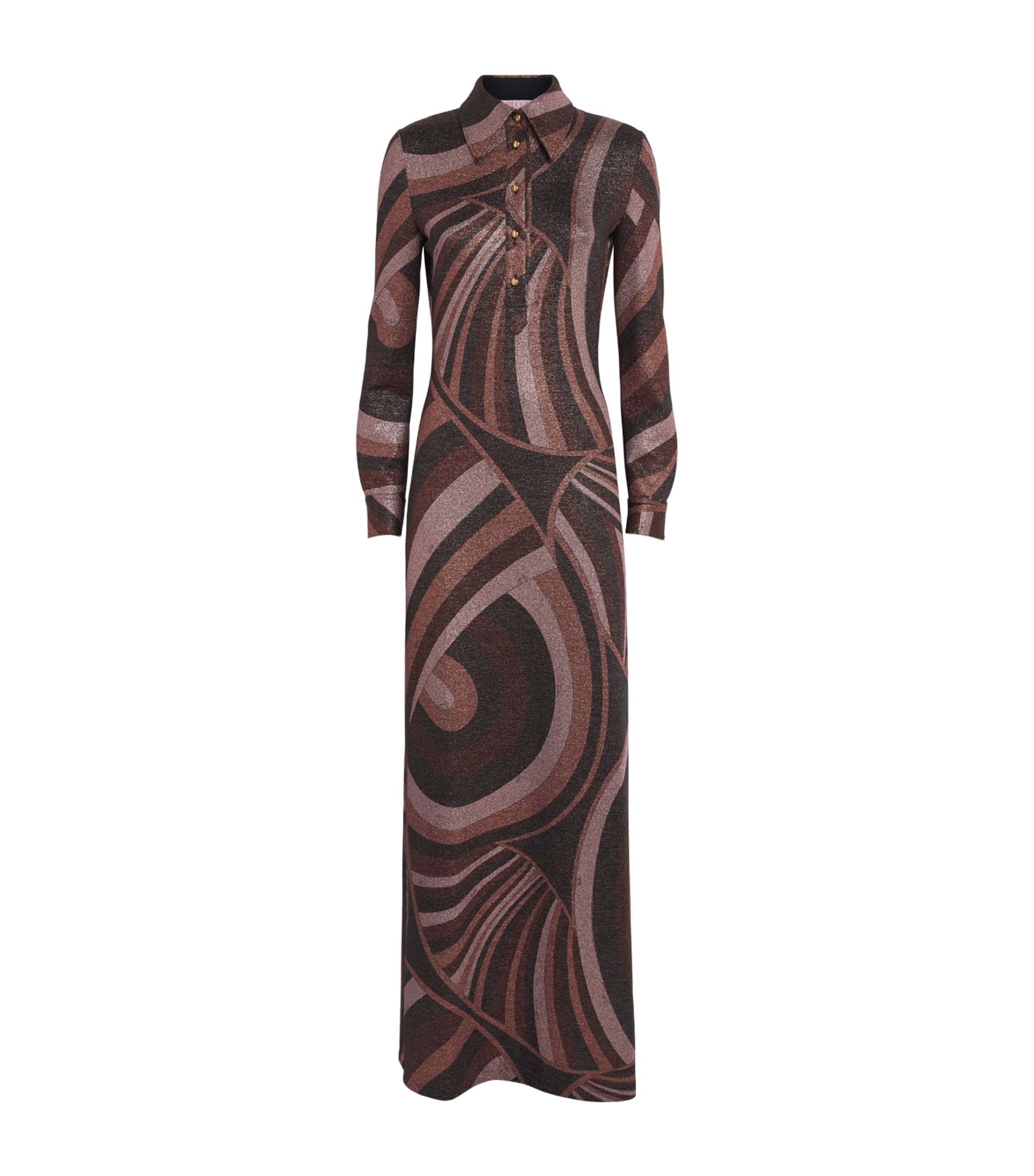 PUCCI Womens Lurex Jersey Iride Print Maxi Dress Bordeaux Gold