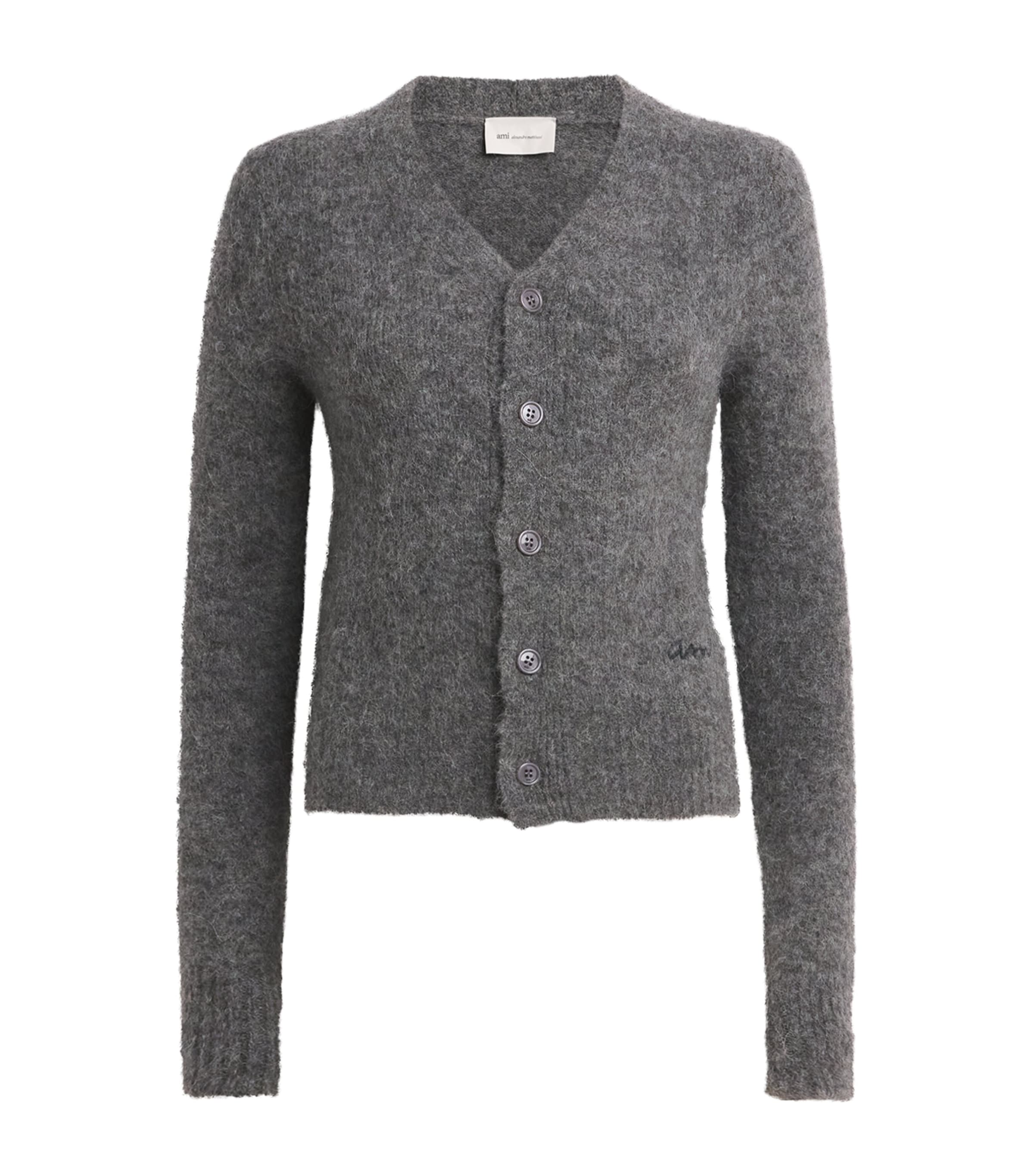 AMI Paris Womens Alpaca-Wool-Blend V-Neck Cardigan Gris Carbone