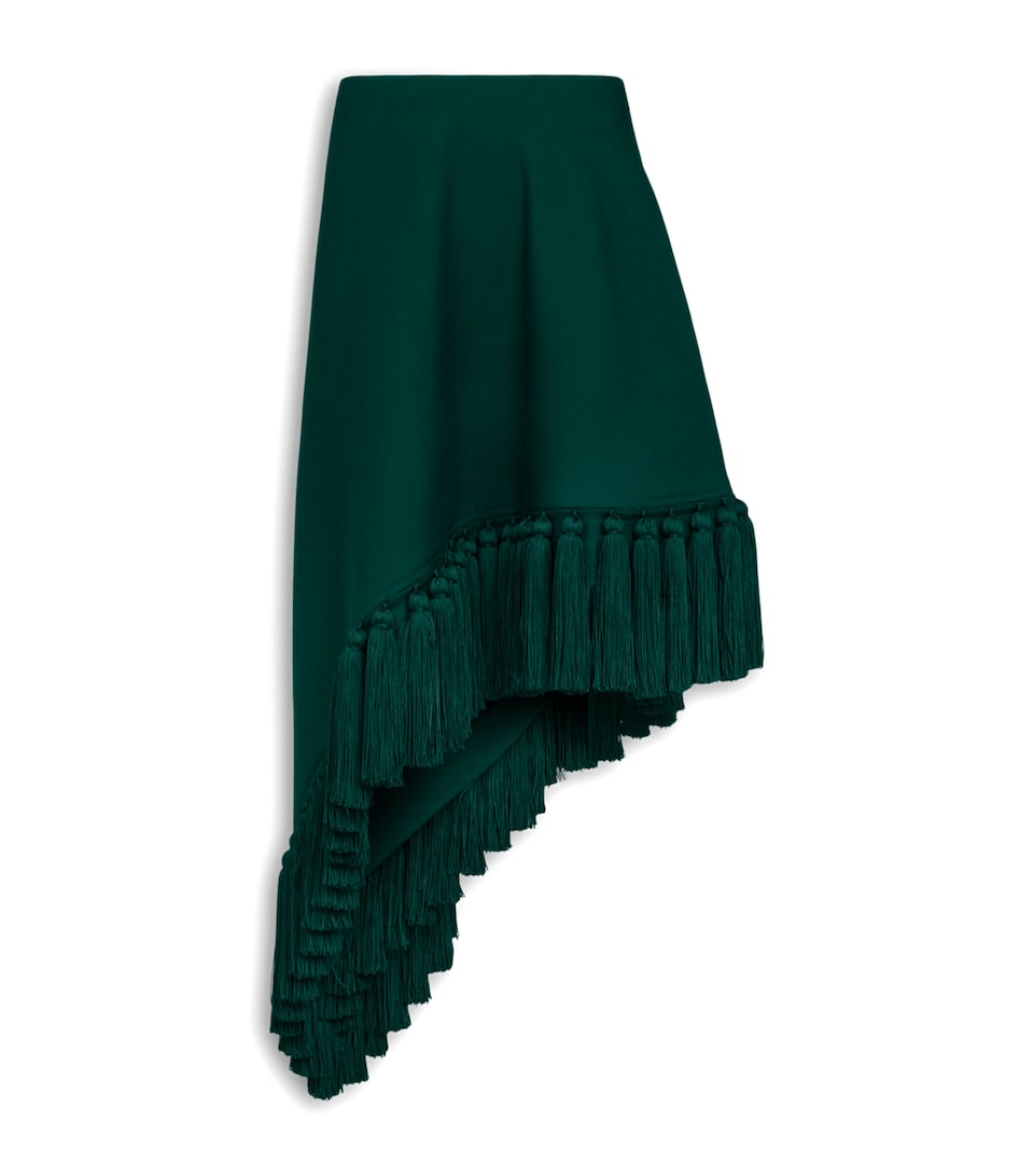 Alaïa Womens Wool Asymmetric Tassel Skirt Vert Foret