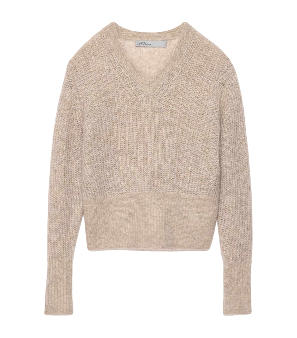 AllSaints Womens Mable V-Neck Sweater Pebble Grey