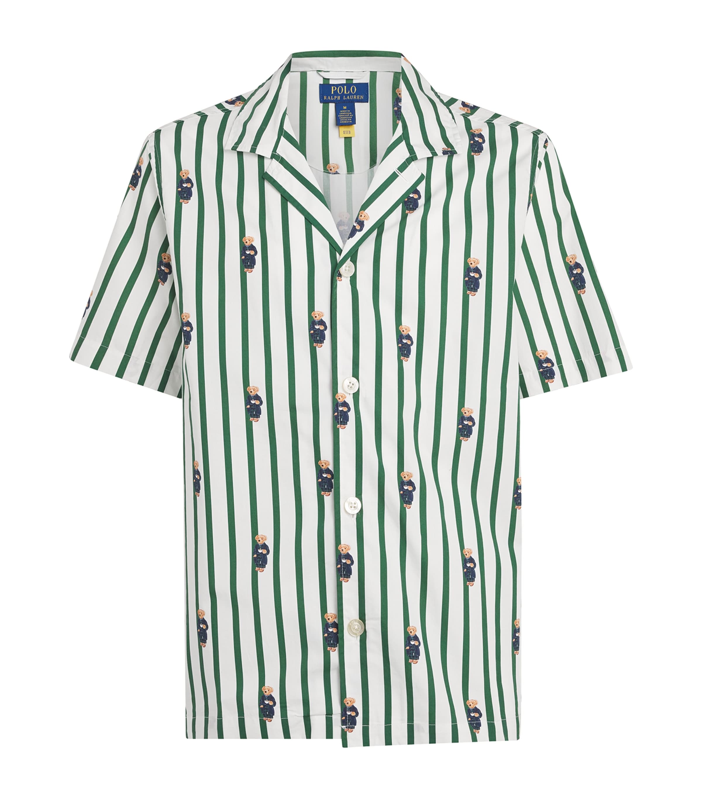 Polo Ralph Lauren Mens Cotton Stripe Polo Bear Pyjama Shirt Verano Green/wht Aob