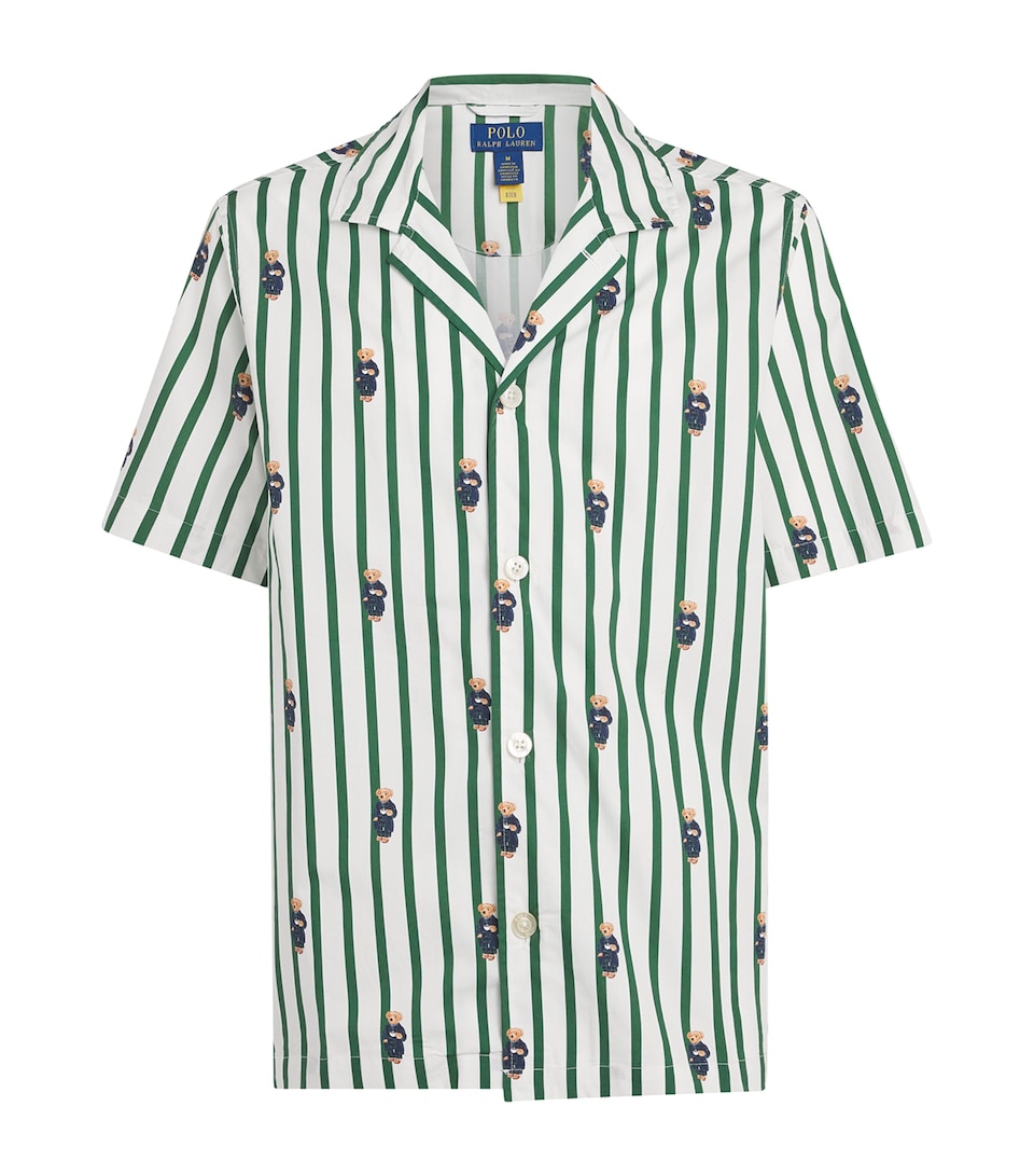 Polo Ralph Lauren Mens Cotton Stripe Polo Bear Pyjama Shirt Verano Green/wht Aob