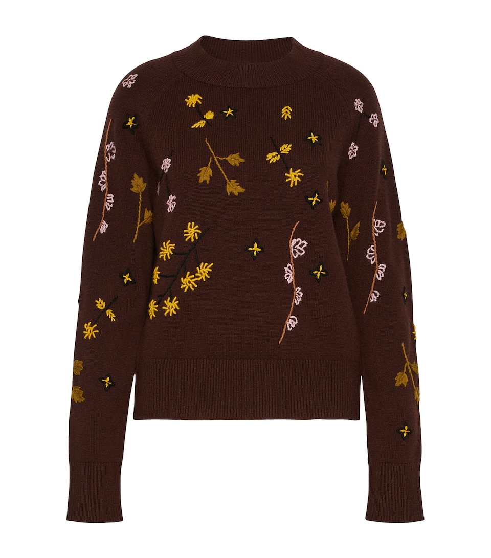 Weekend Max Mara Womens Virgin Wool Embroidered Sweater Dark Brown