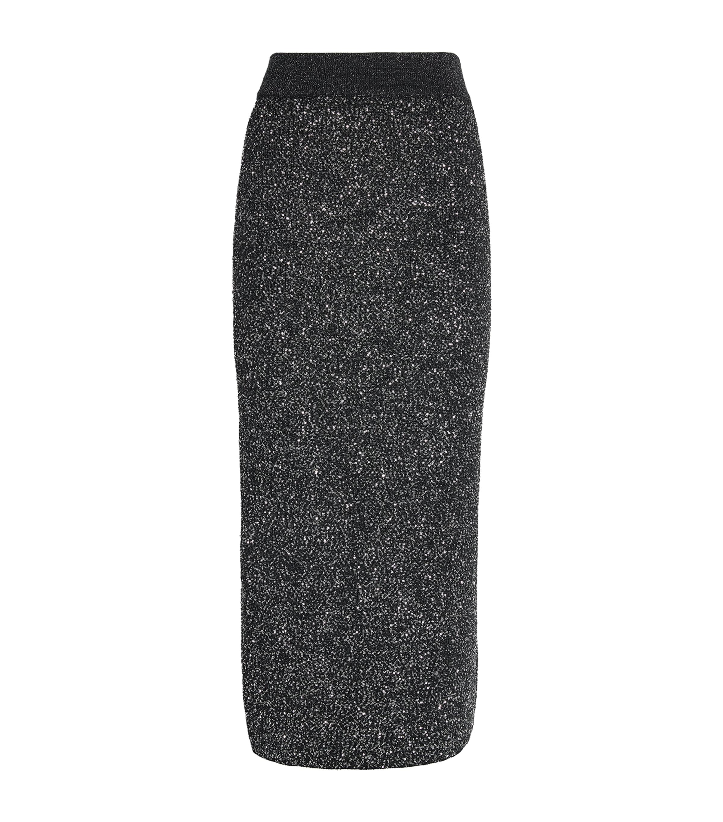 Toccin Womens Knitted Sequin Alisha Midi Skirt Onyx
