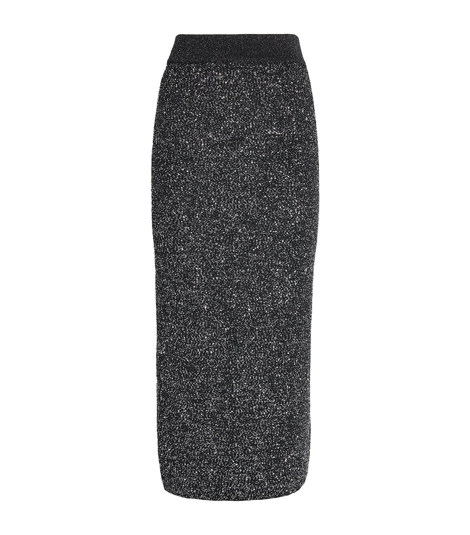Toccin Womens Knitted Sequin Alisha Midi Skirt Onyx