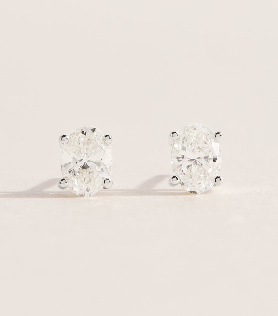 Harrods White Gold and Diamond Oval Stud Earrings (1.00ctw) White Gold