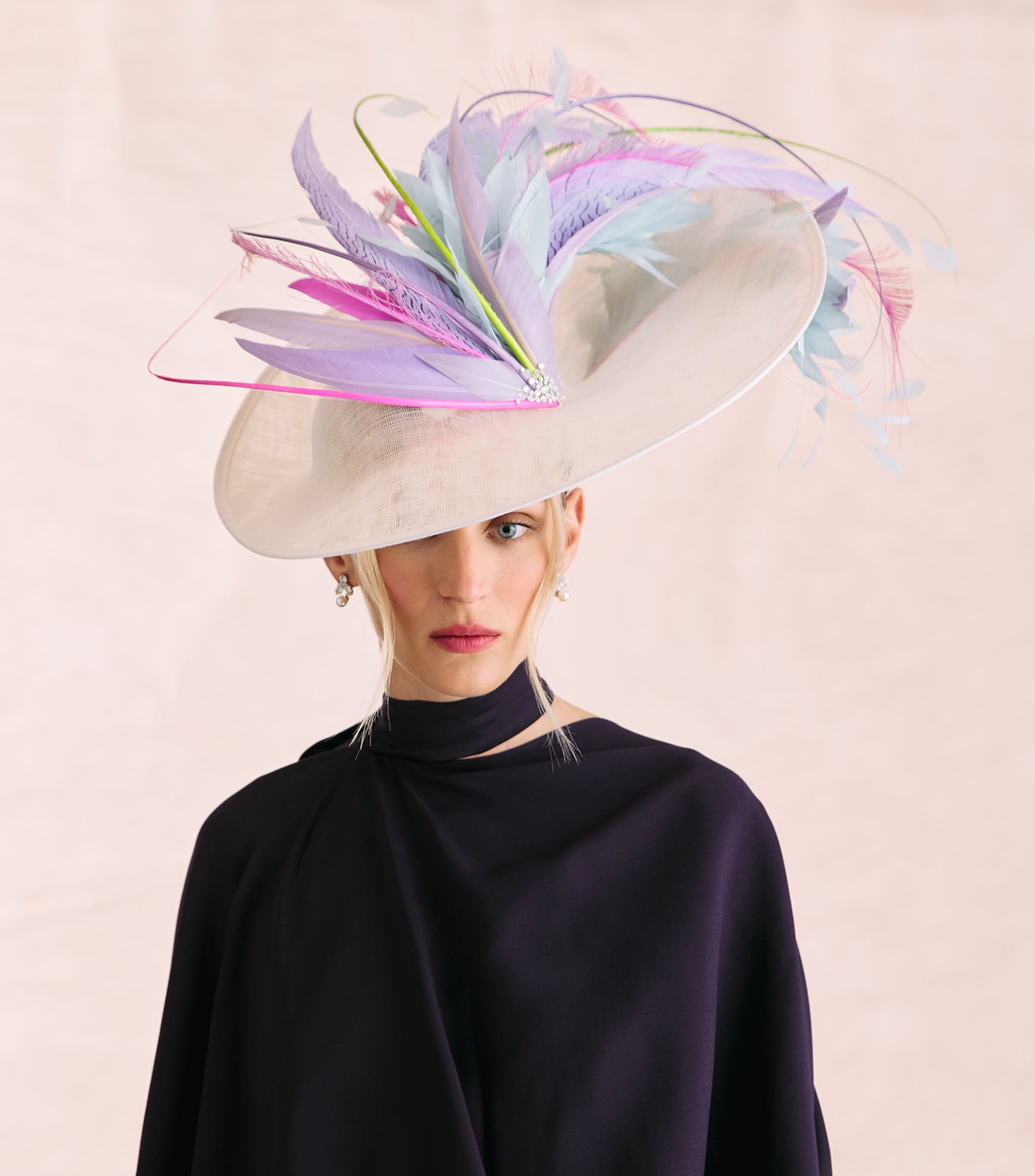 Vivien Sheriff Feather-Trim Showjumper Hat Brights