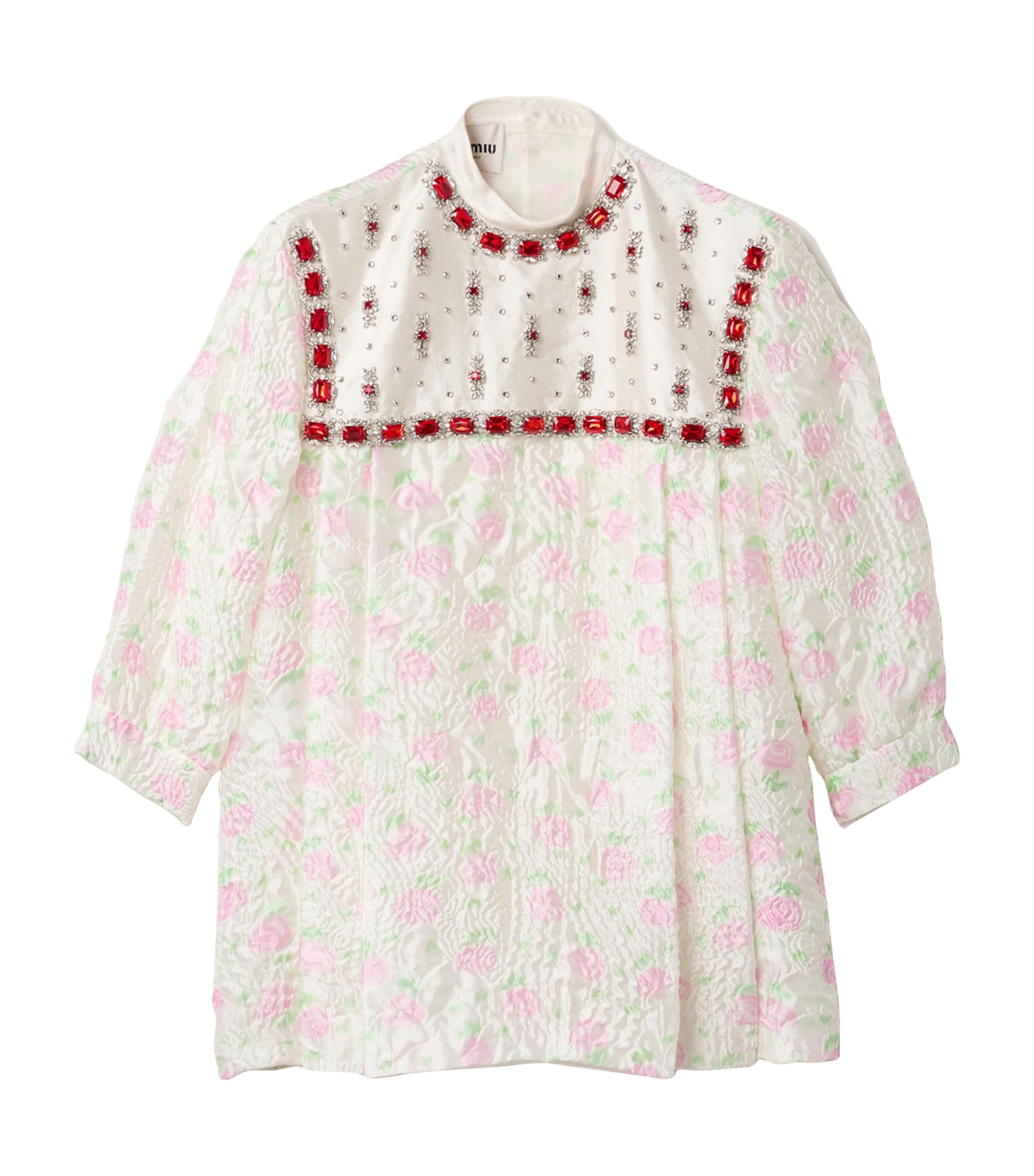 Miu Miu Womens Cloqué Floral Embellished Mini Dress