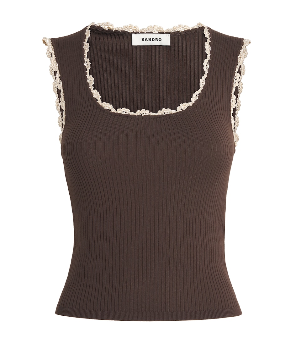 Sandro Paris Womens Crochet-Trim Tank Top Brown