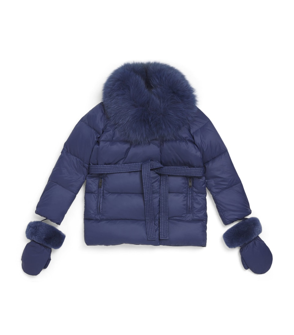 Fur-Trim Down Puffer Jacket with Mittens (4-14 Years)