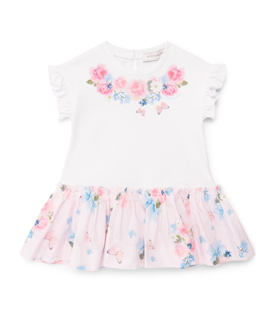 Monnalisa Floral and Butterfly Dress (3 Months-3 Years) White+fairytale Pink