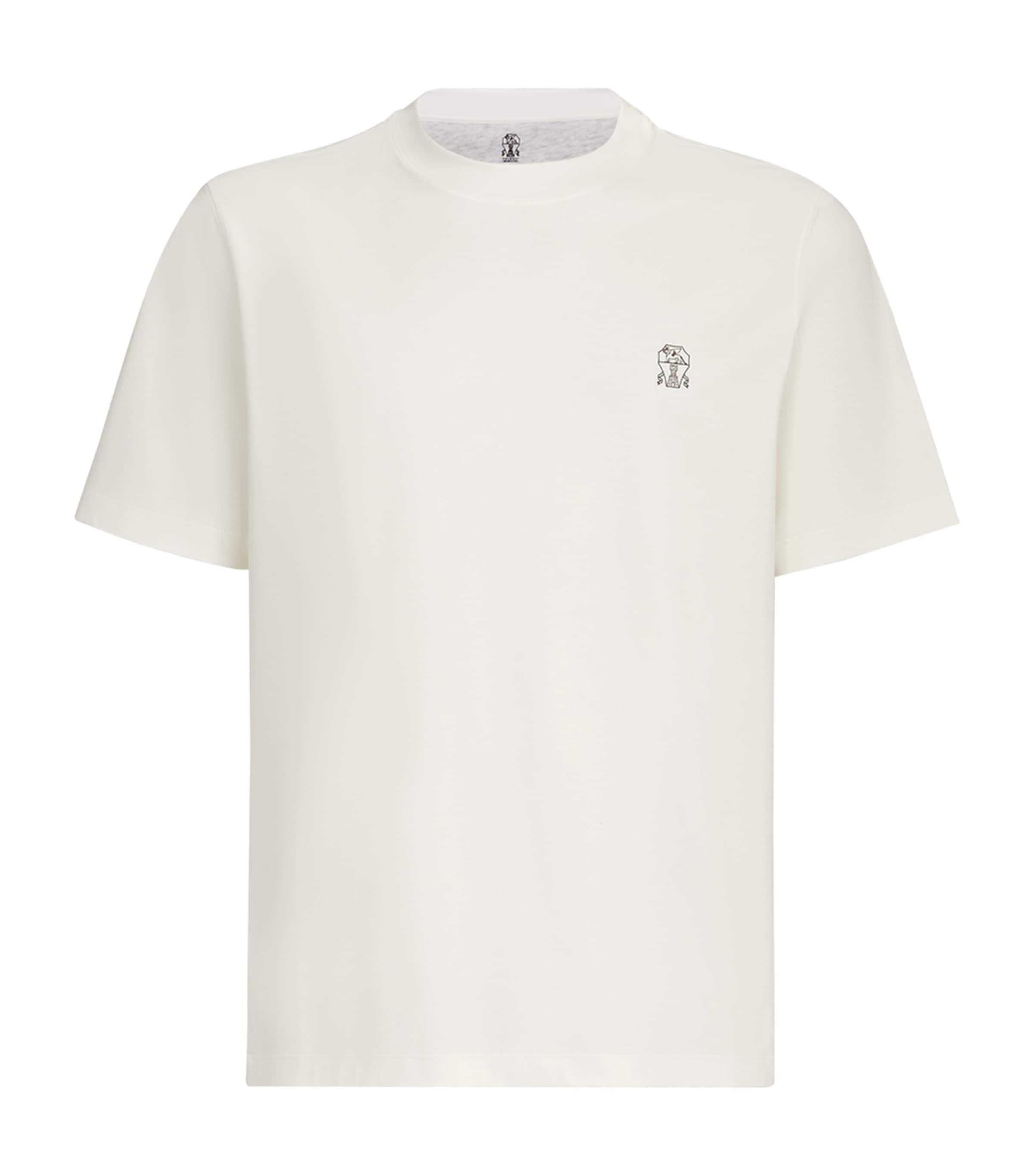 Brunello Cucinelli Mens Cotton Logo T-Shirt White+brown