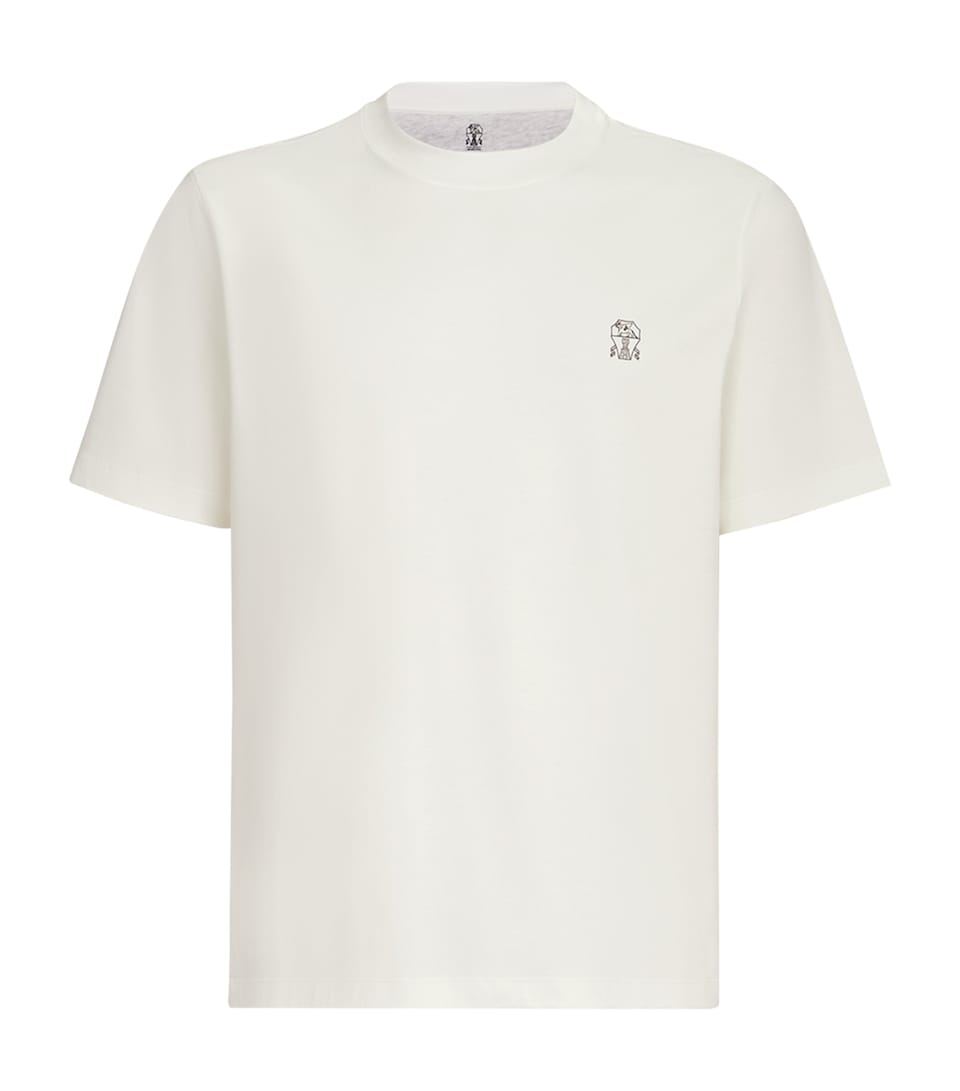 Brunello Cucinelli Mens Cotton Logo T-Shirt White+brown