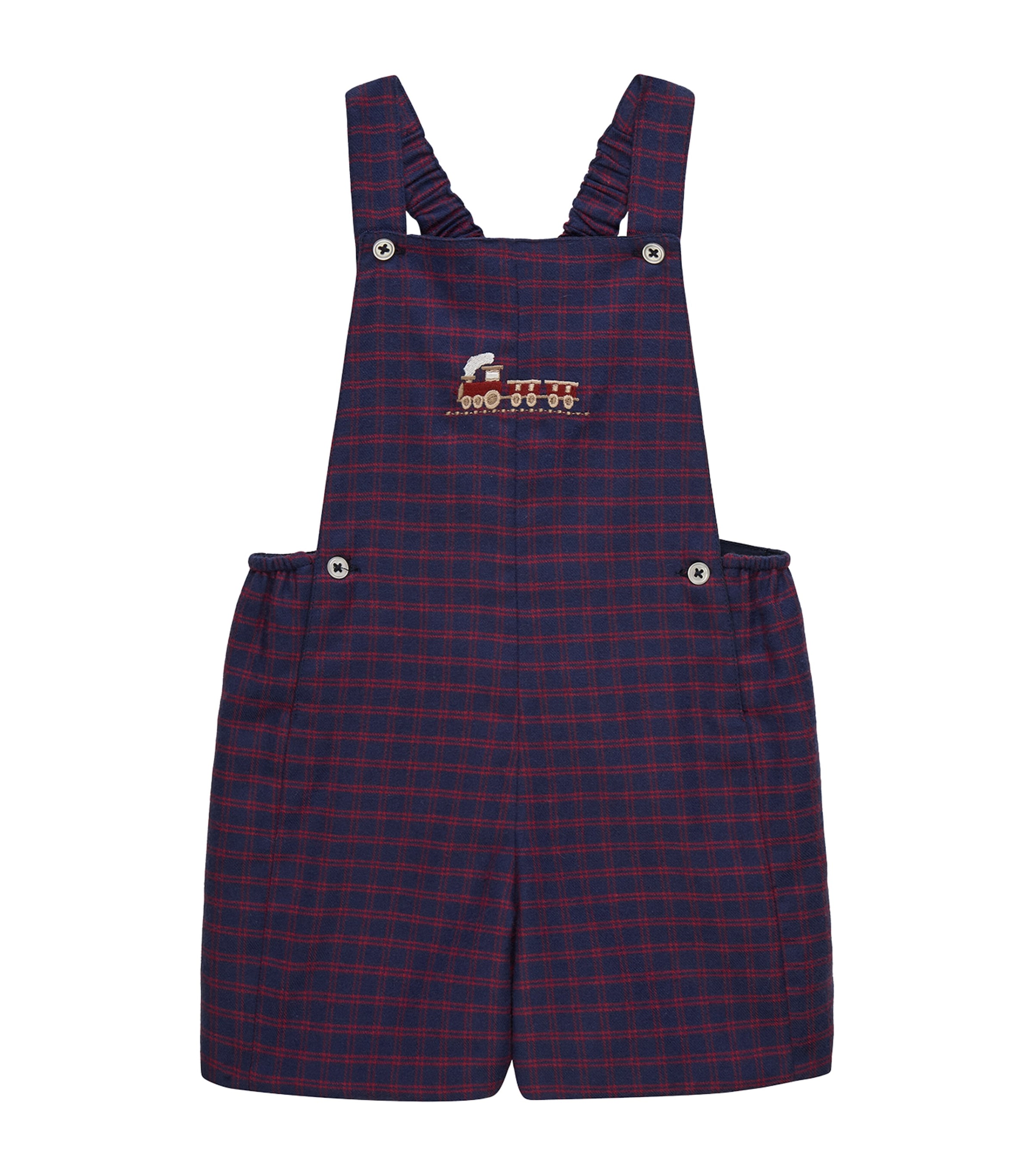 Trotters Cotton-Lyocell Train Alfie Dungarees (3-24 Months) Navy