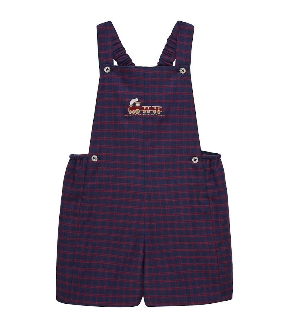 Trotters Cotton-Lyocell Train Alfie Dungarees (3-24 Months) Navy