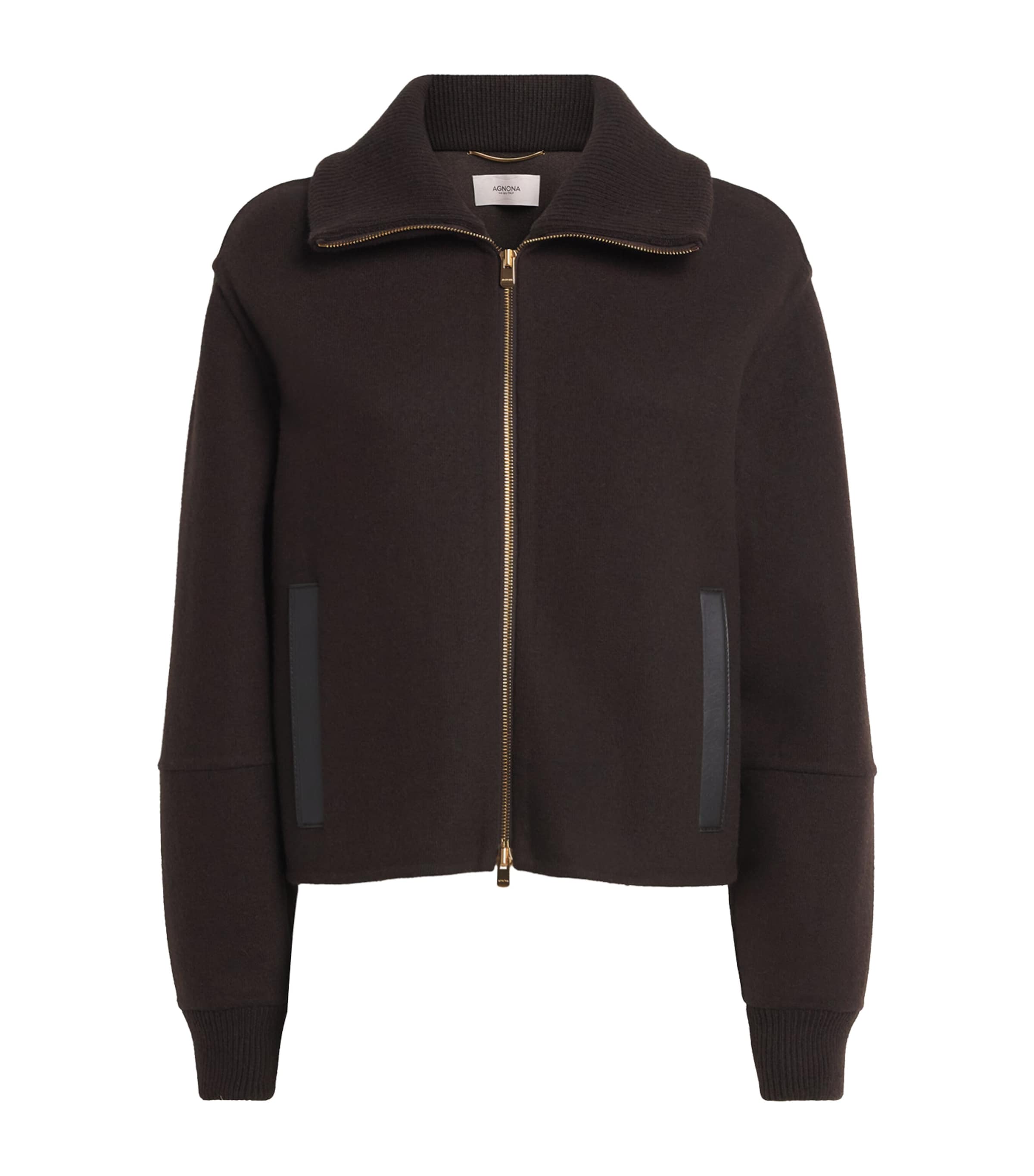 Agnona Womens Wool-Cashmere Bomber Jacket Brown Choclt