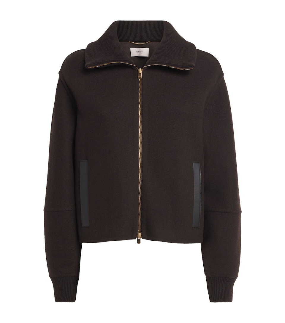 Agnona Womens Wool-Cashmere Bomber Jacket Brown Choclt