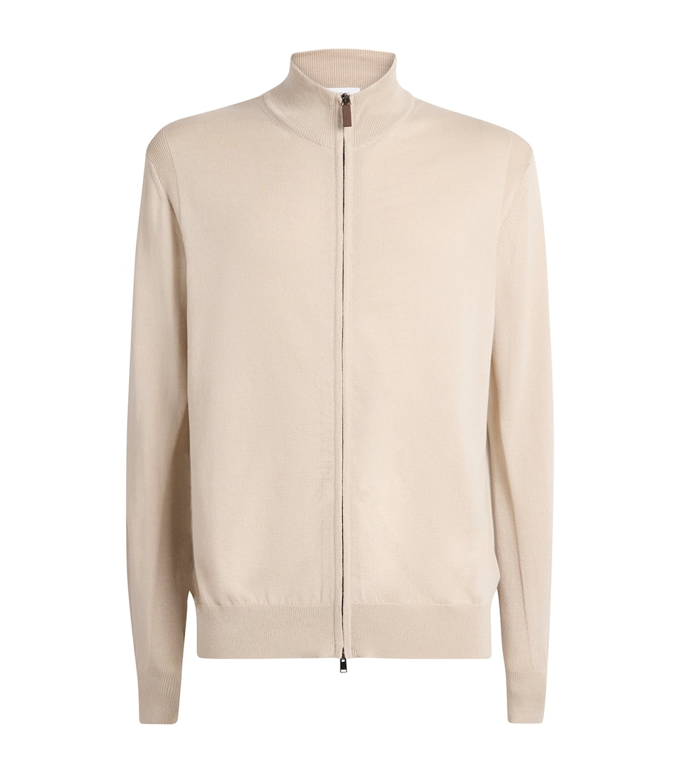 Eton Mens Cotton Zip Cardigan Beige Cott