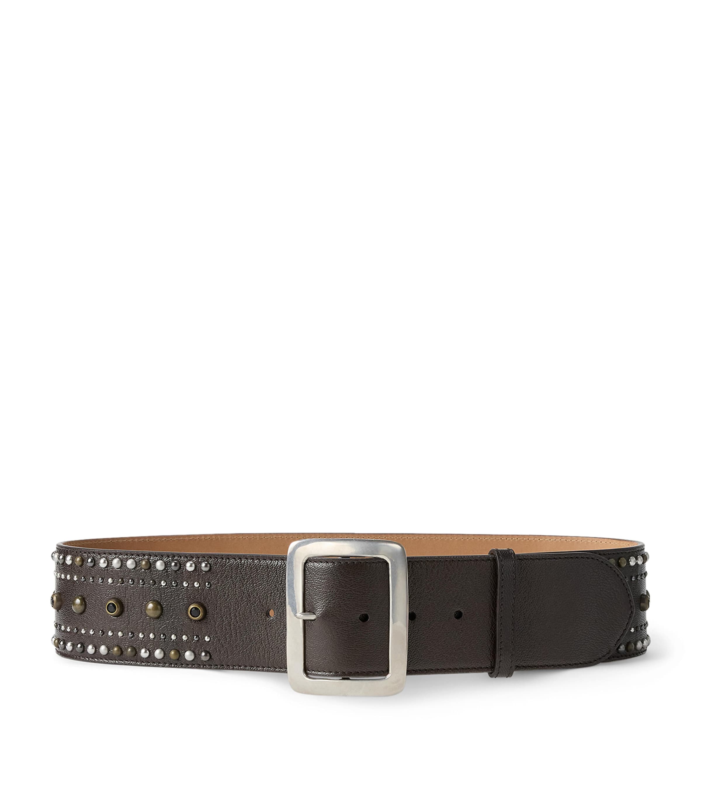 Ralph Lauren Collection Studded Leather Buckle Belt Luggage Brown