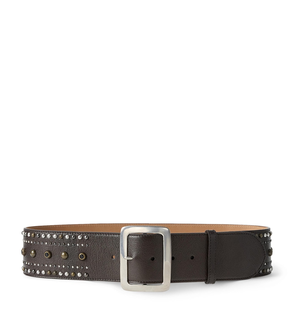 Ralph Lauren Collection Studded Leather Buckle Belt Luggage Brown