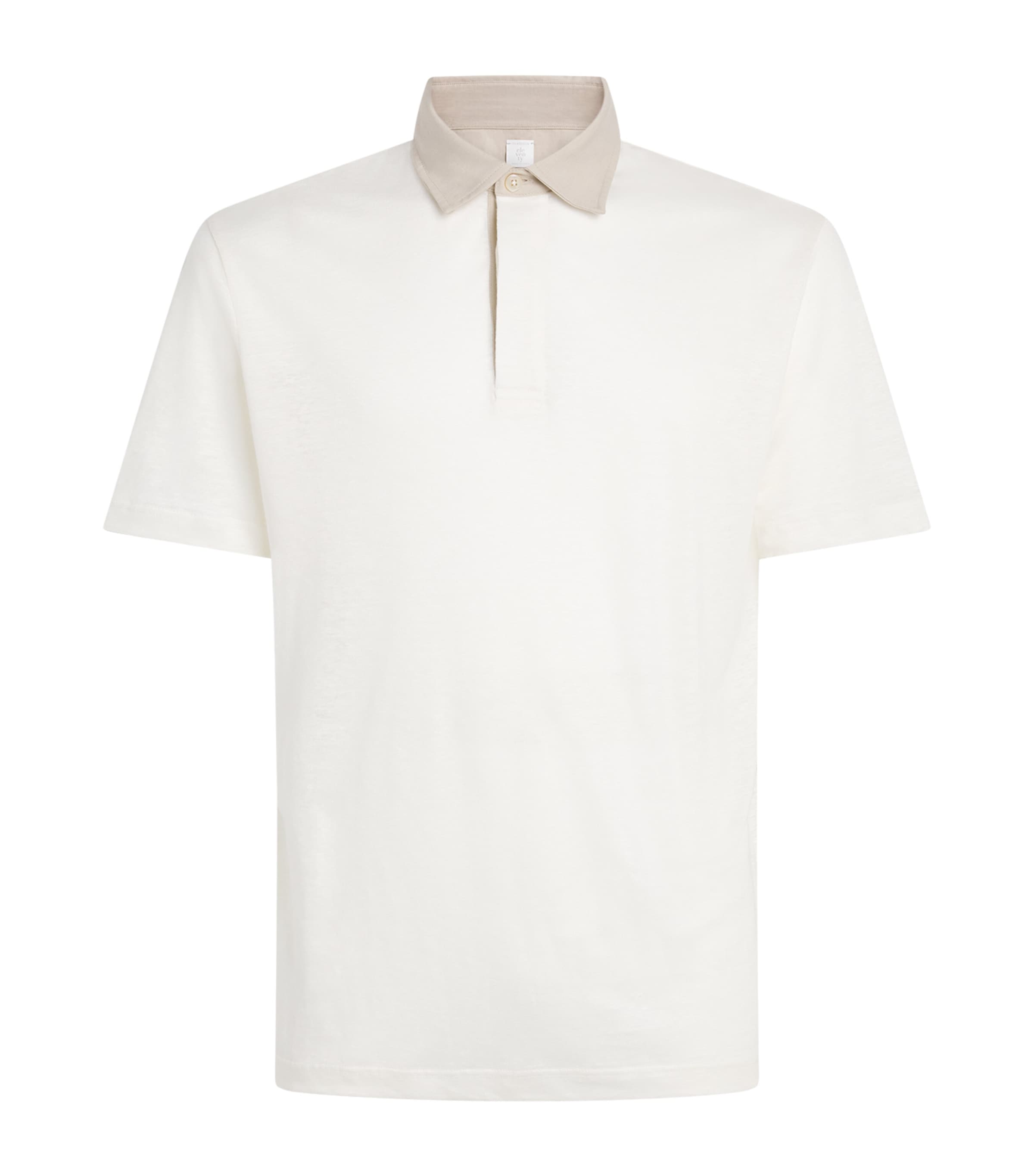 Eleventy Mens Linen Polo Shirt Bianco E Beige