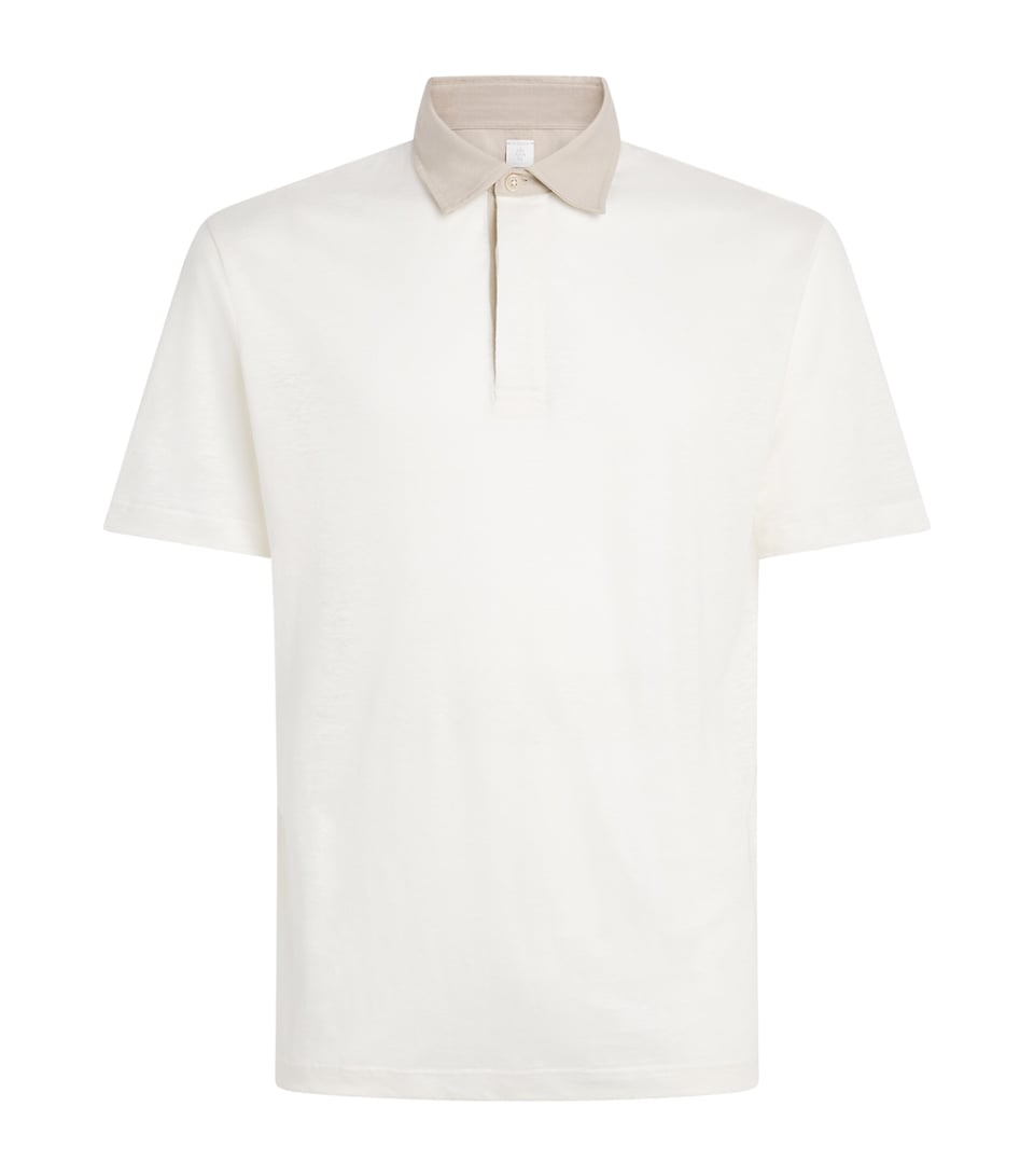 Eleventy Mens Linen Polo Shirt Bianco E Beige