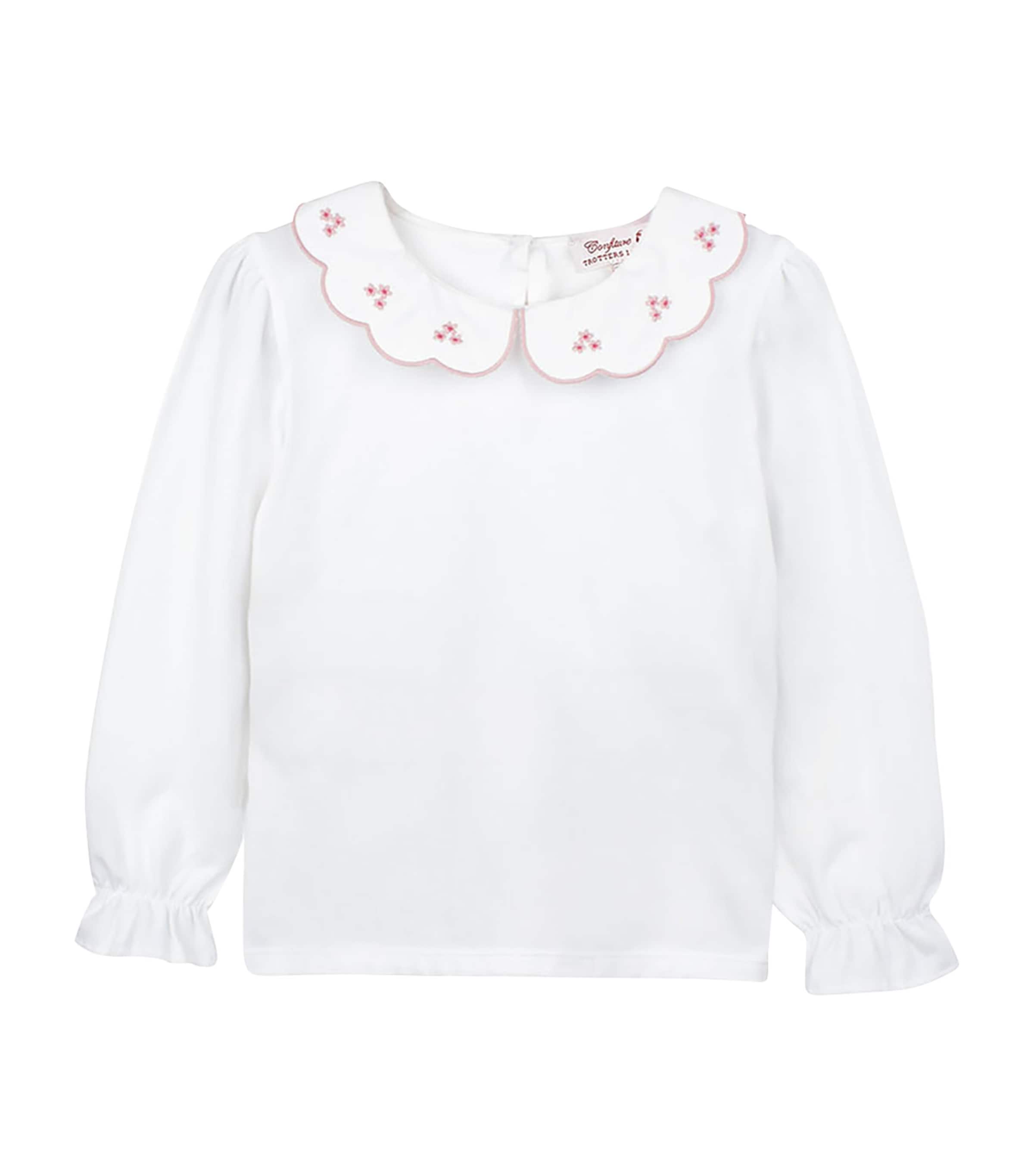 Trotters Stretch-Organic Cotton Ava Blouse (6-11 Years) White/pink
