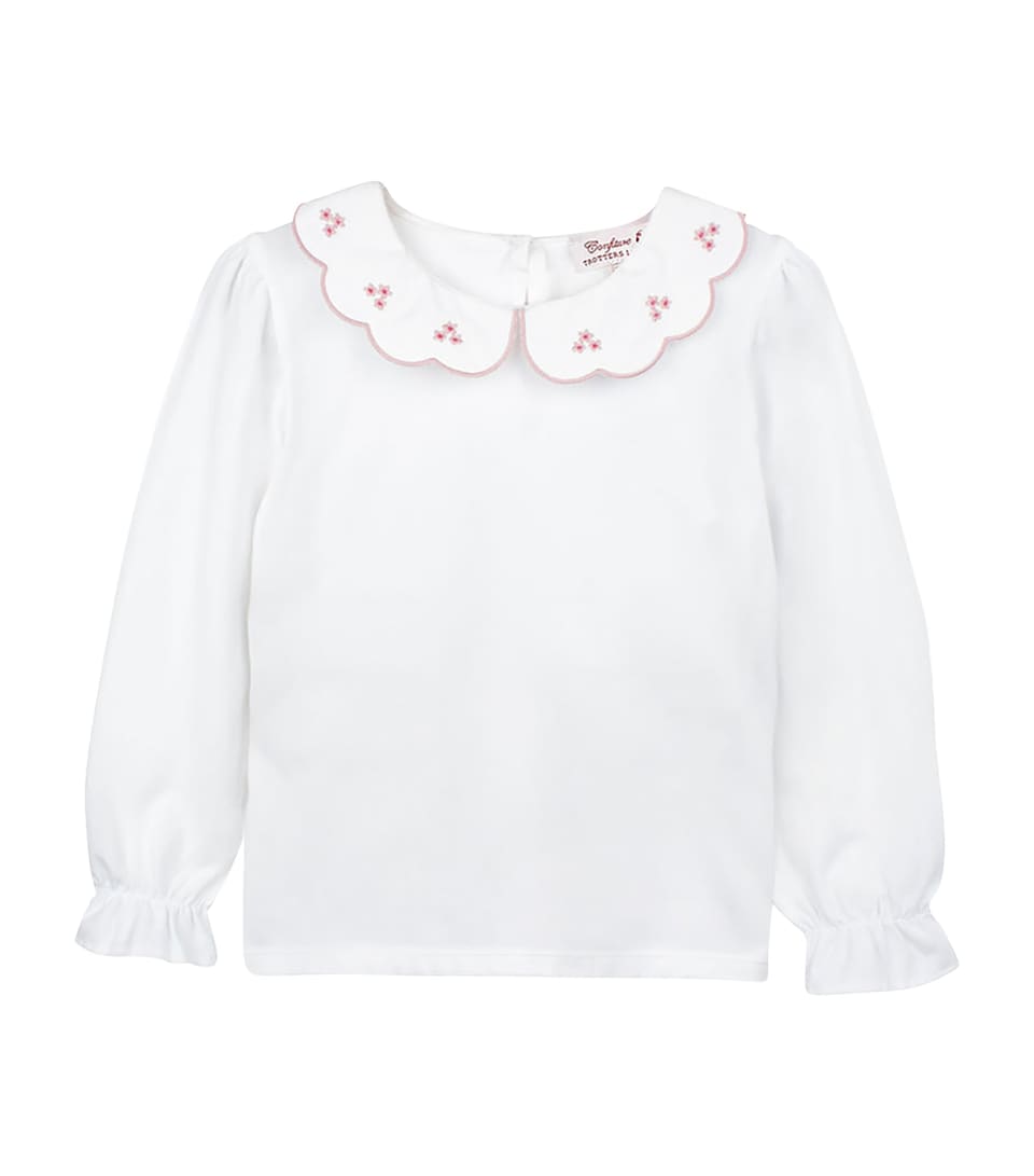 Trotters Stretch-Organic Cotton Ava Blouse (6-11 Years) White/pink