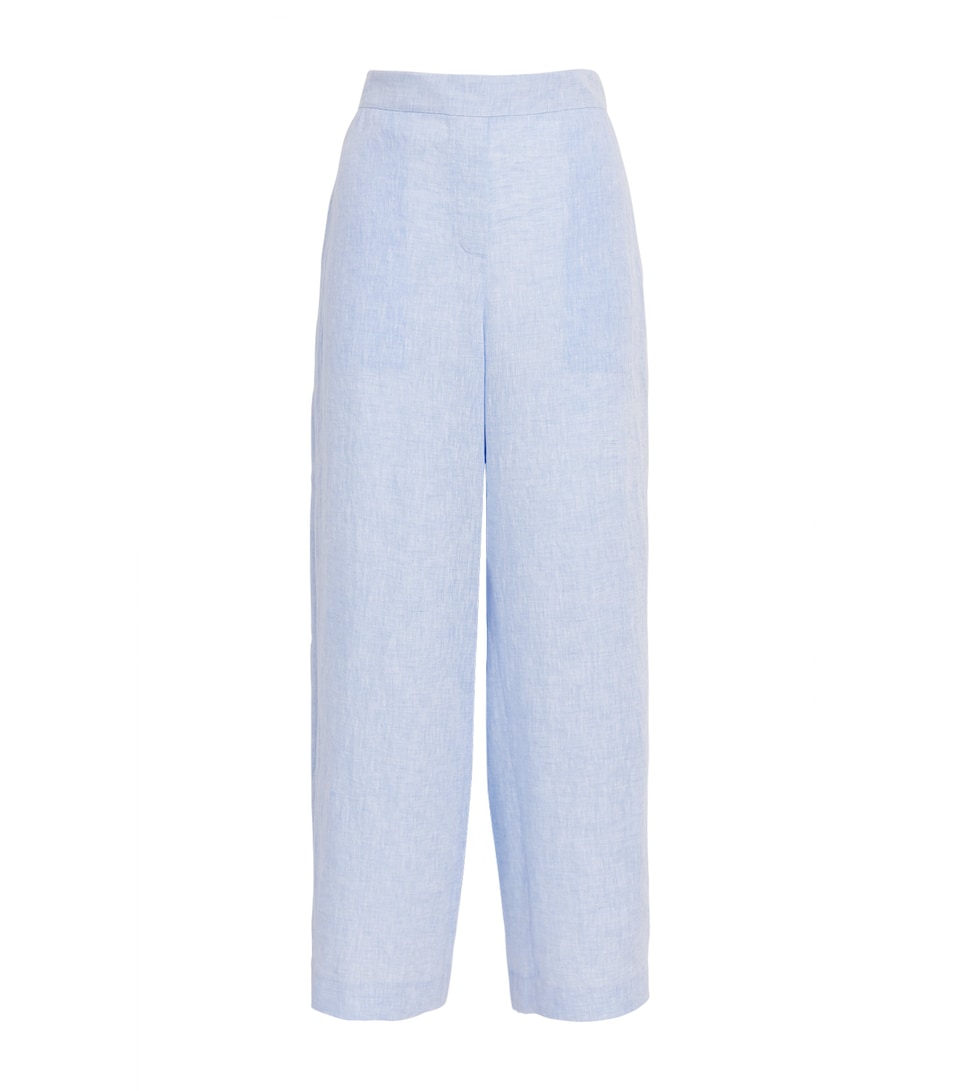 Lafayette 148 Womens Linen Wide-Leg Trousers Delme Delph Blu Mlng