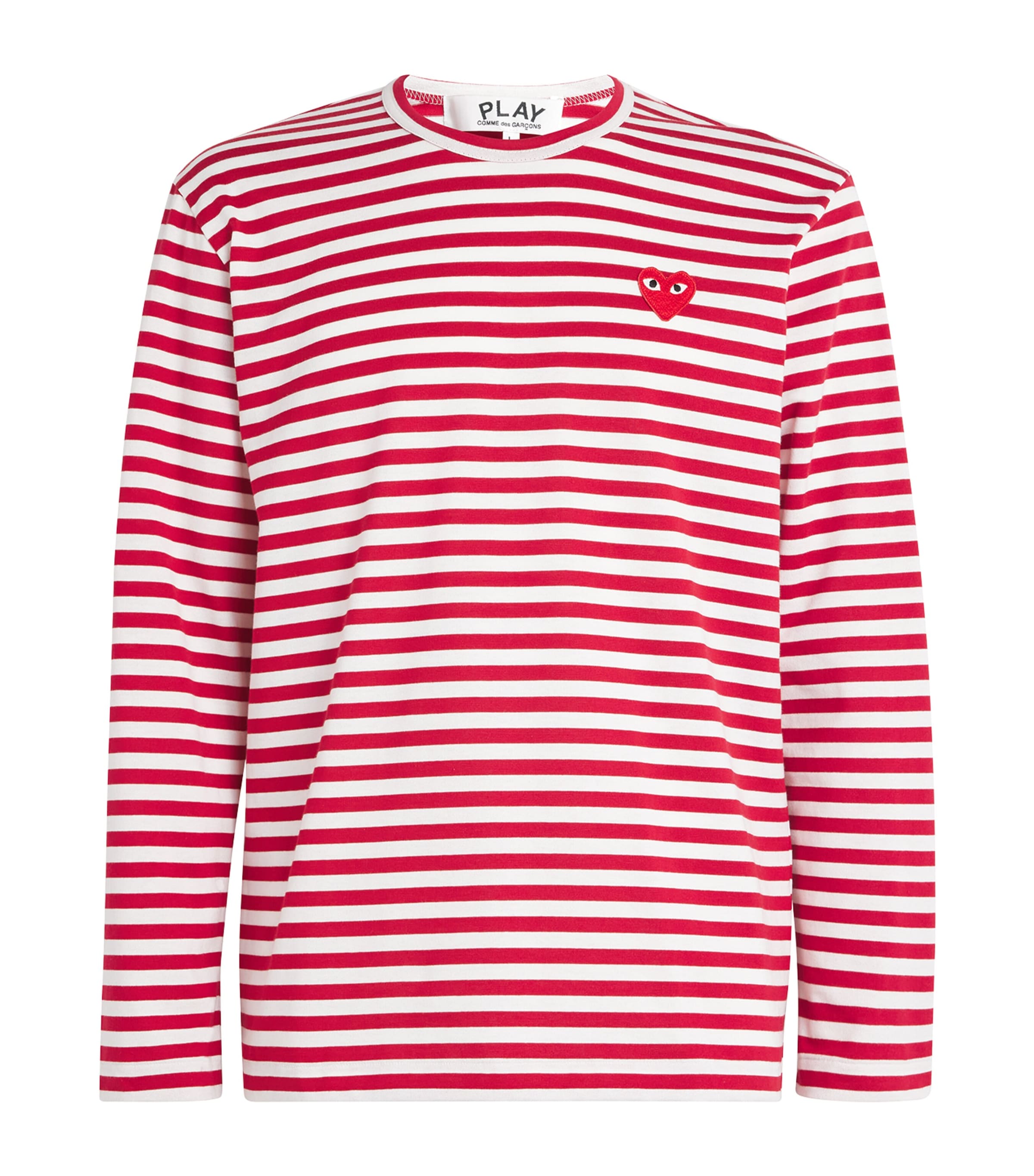 Comme Des Garçons Play Mens Striped Heart Logo T-Shirt Red/white