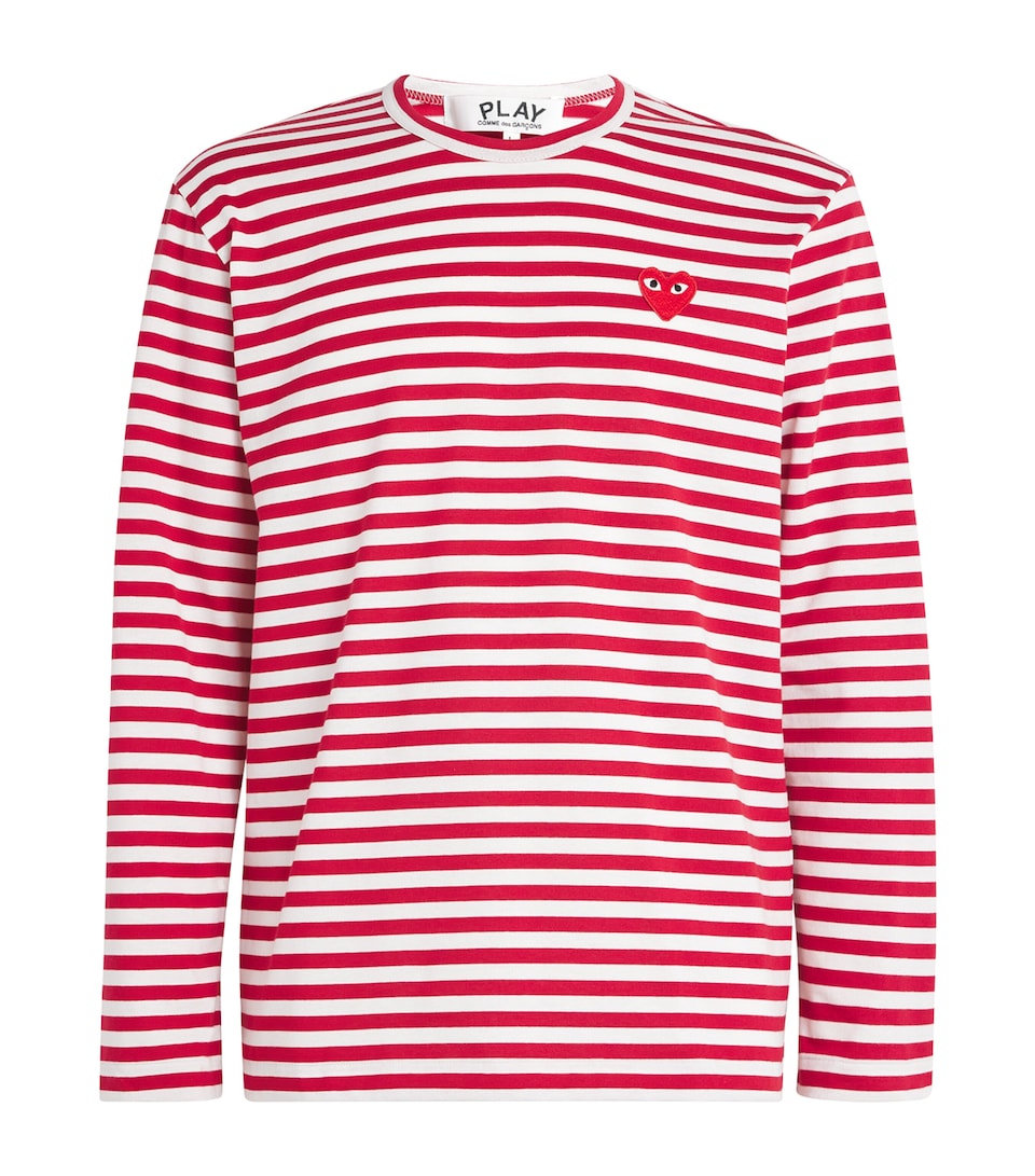 Comme Des Garçons Play Mens Striped Heart Logo T-Shirt Red/white