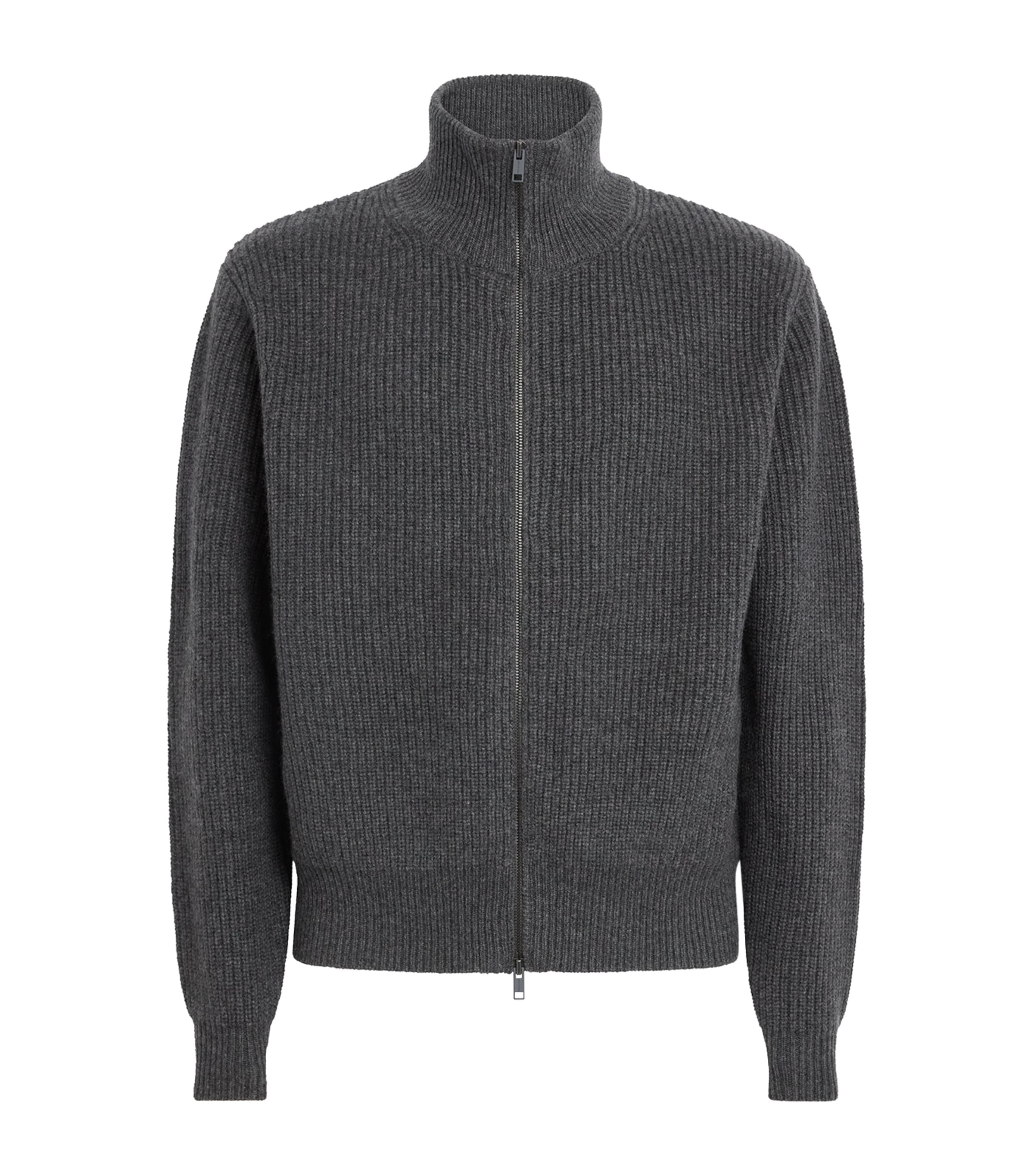 Yves Salomon Mens Wool-Cashmere Ribbed High-Neck Cardigan