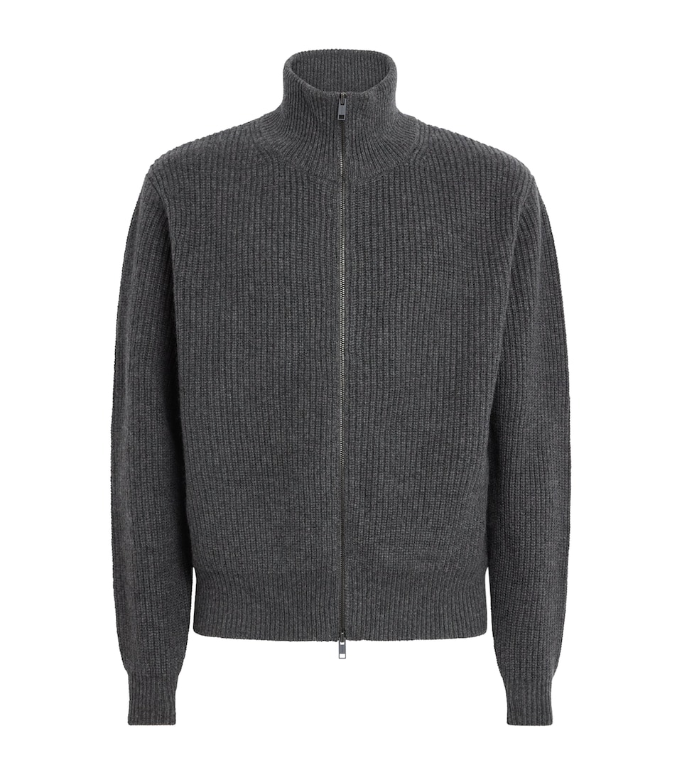Yves Salomon Mens Wool-Cashmere Ribbed High-Neck Cardigan
