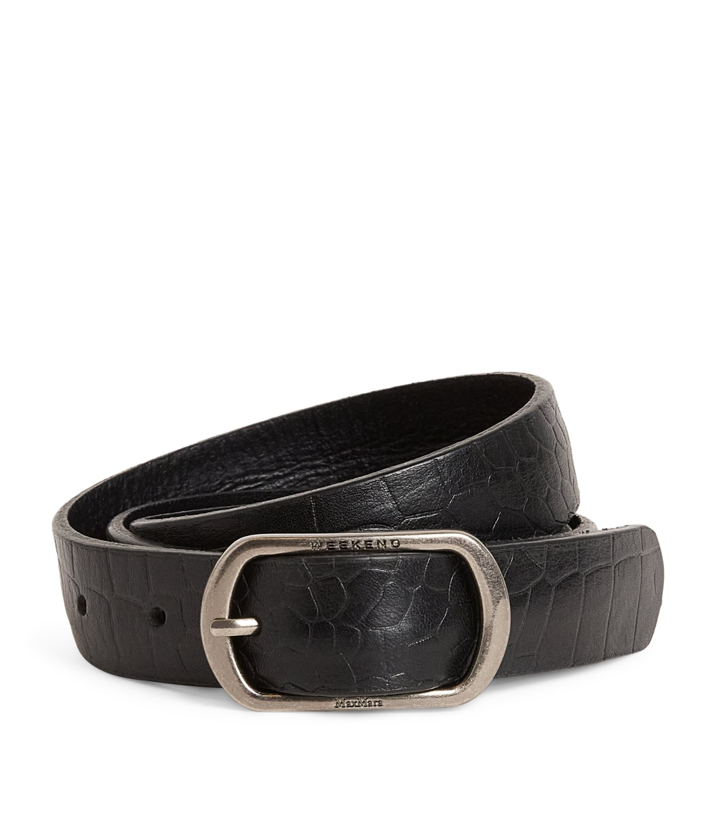 Crocodile-Embossed Leather Belt