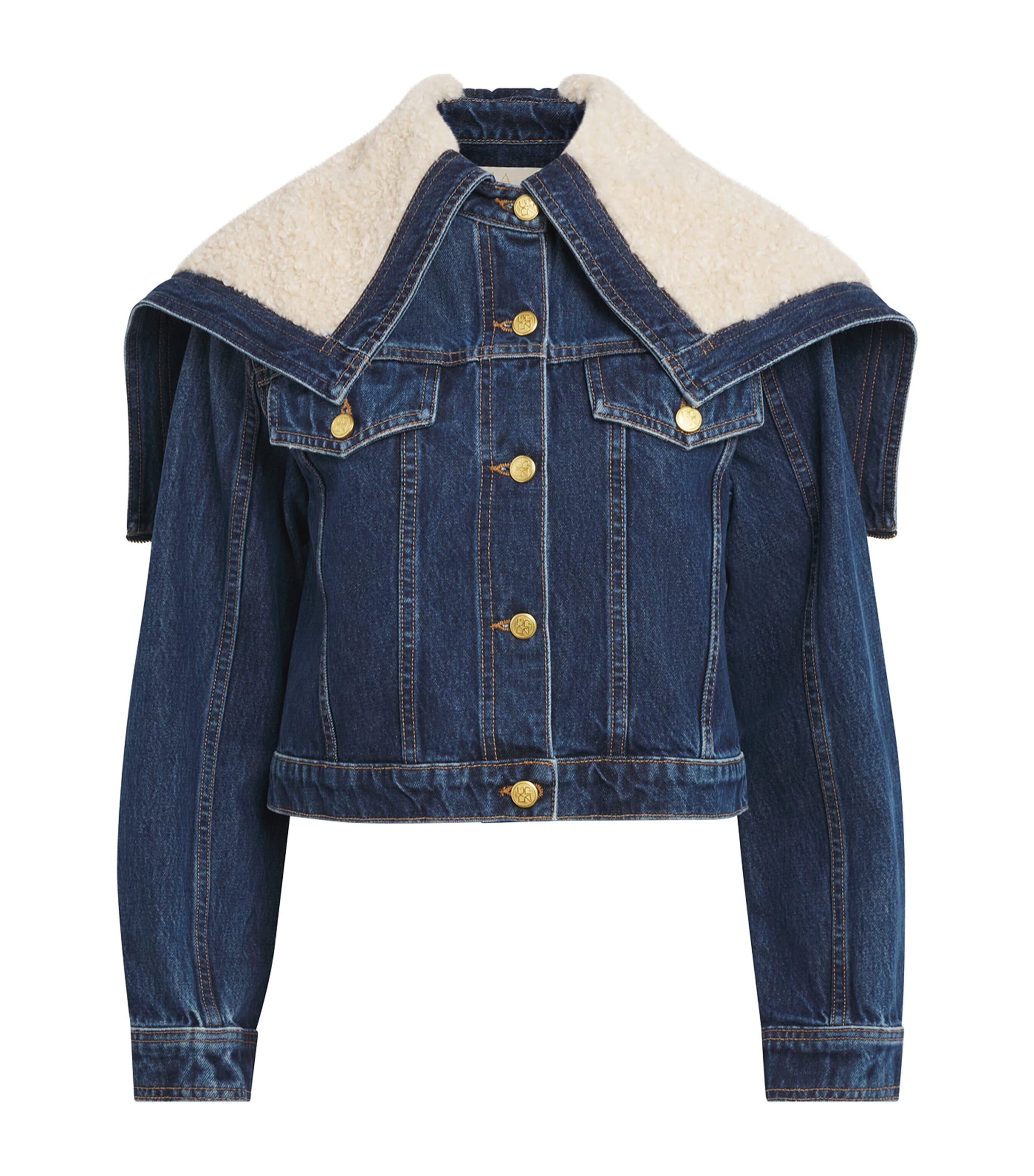 Ulla Johnson Womens Shearling-Trimmed Sybil Denim Jacket Nile