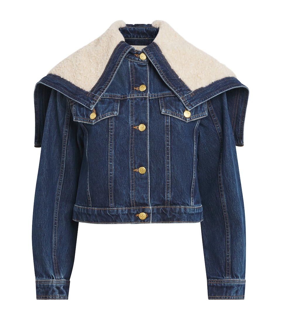 Ulla Johnson Womens Shearling-Trimmed Sybil Denim Jacket Nile