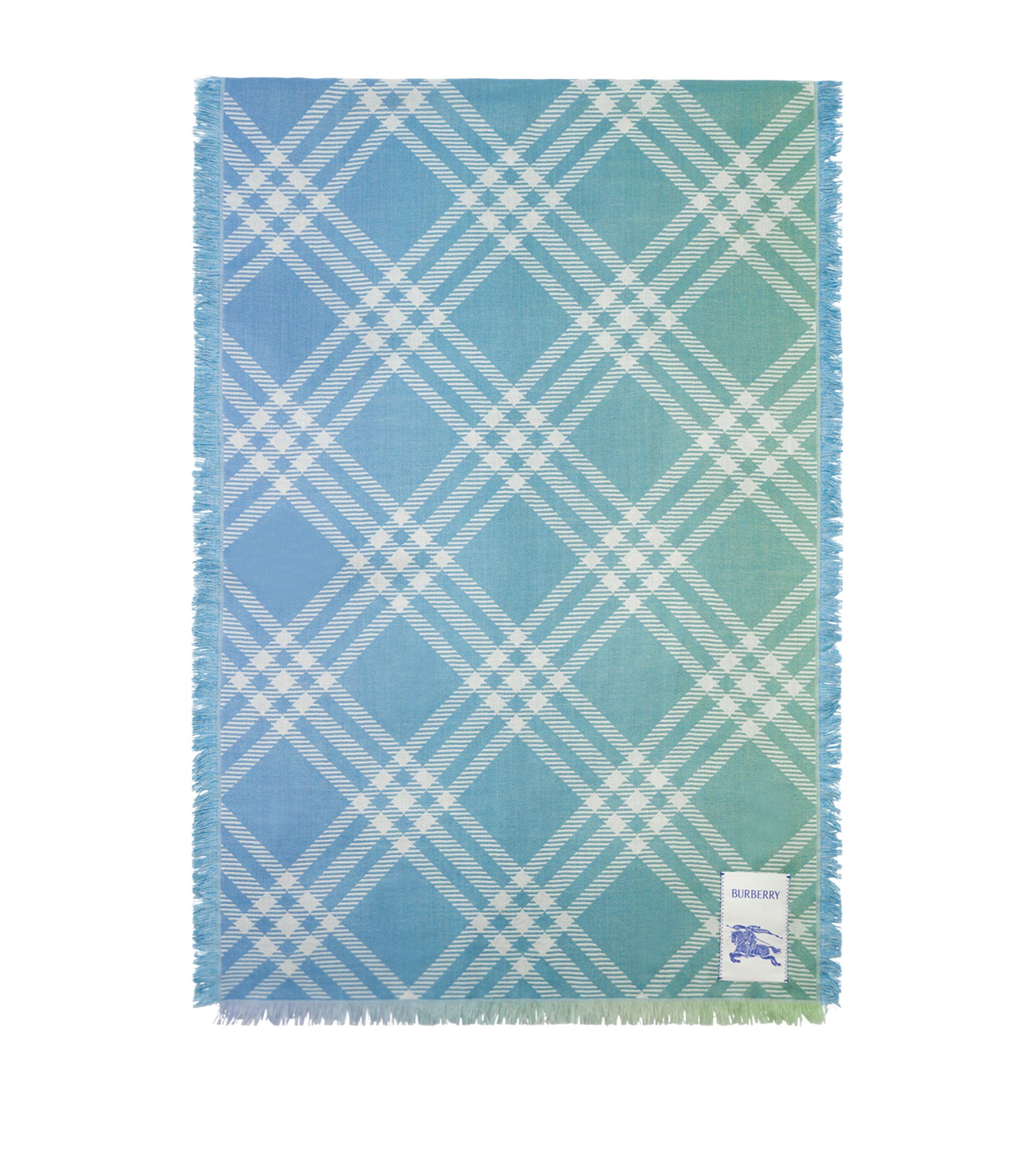 Burberry Wool Silk Gradient Check Scarf Racquet Green