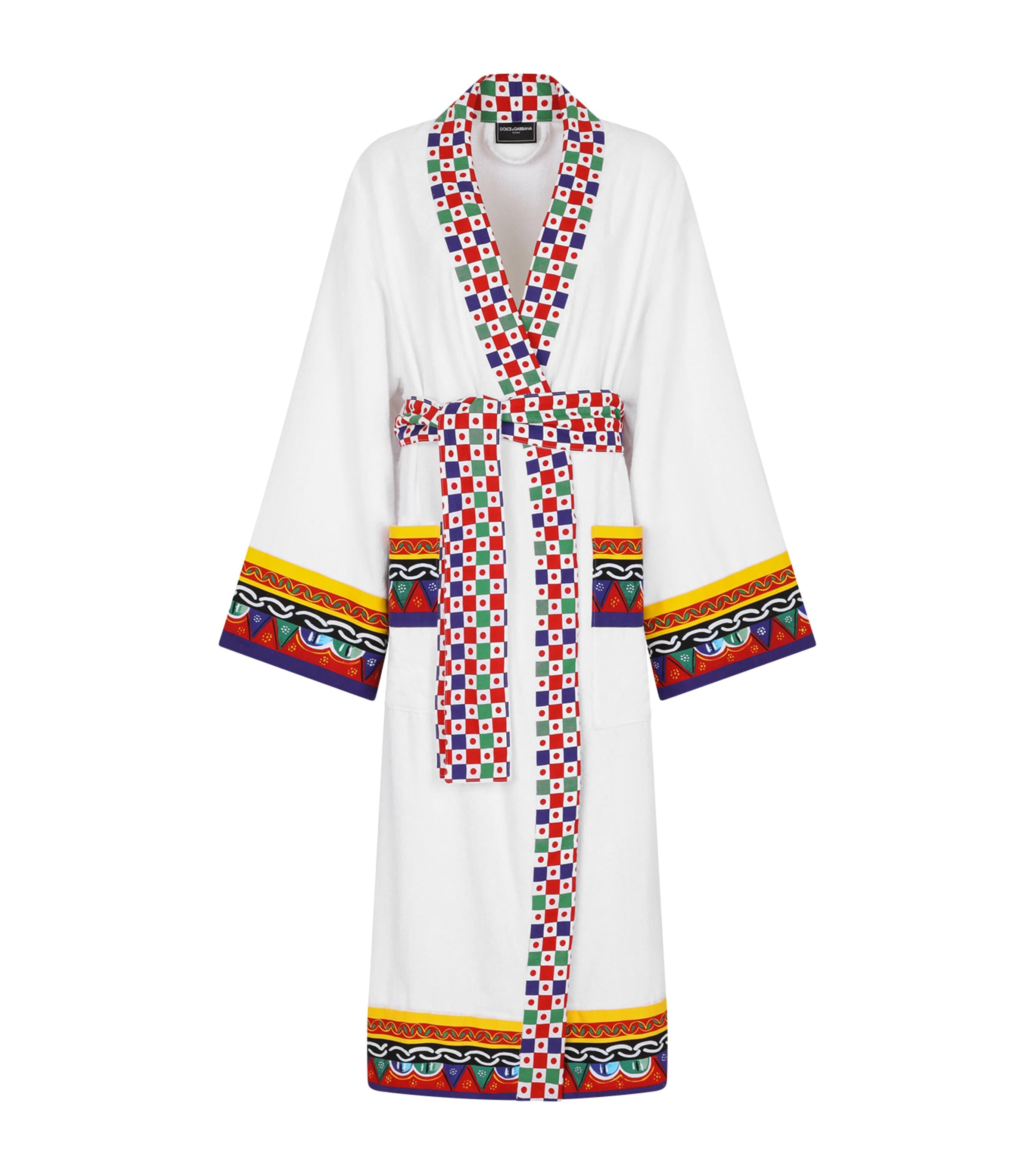 Dolce&Gabbana Casa Cotton-Terry Carretto Bathrobe Bianco Carrett