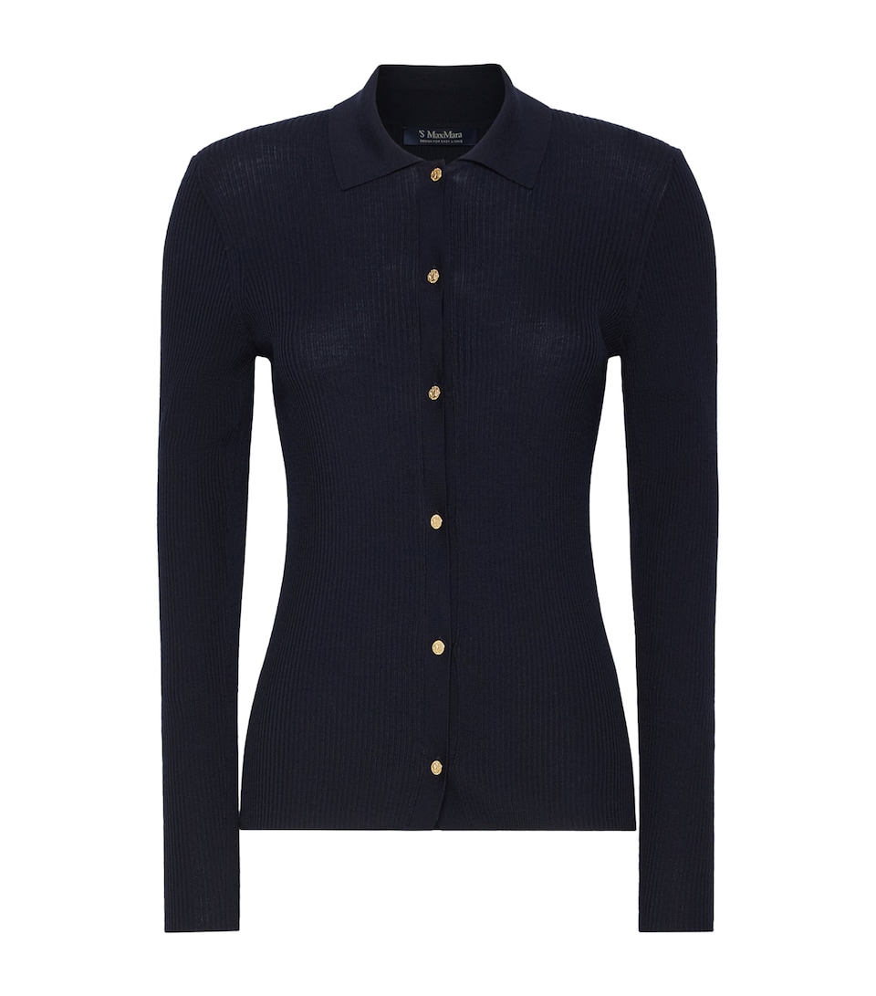 Max Mara Womens Virgin Wool Ribbed Cardigan Ultramarine