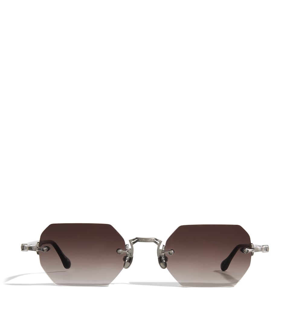 Matsuda M5010 Octagonal Sunglasses Brushed Slvr Blk Gry