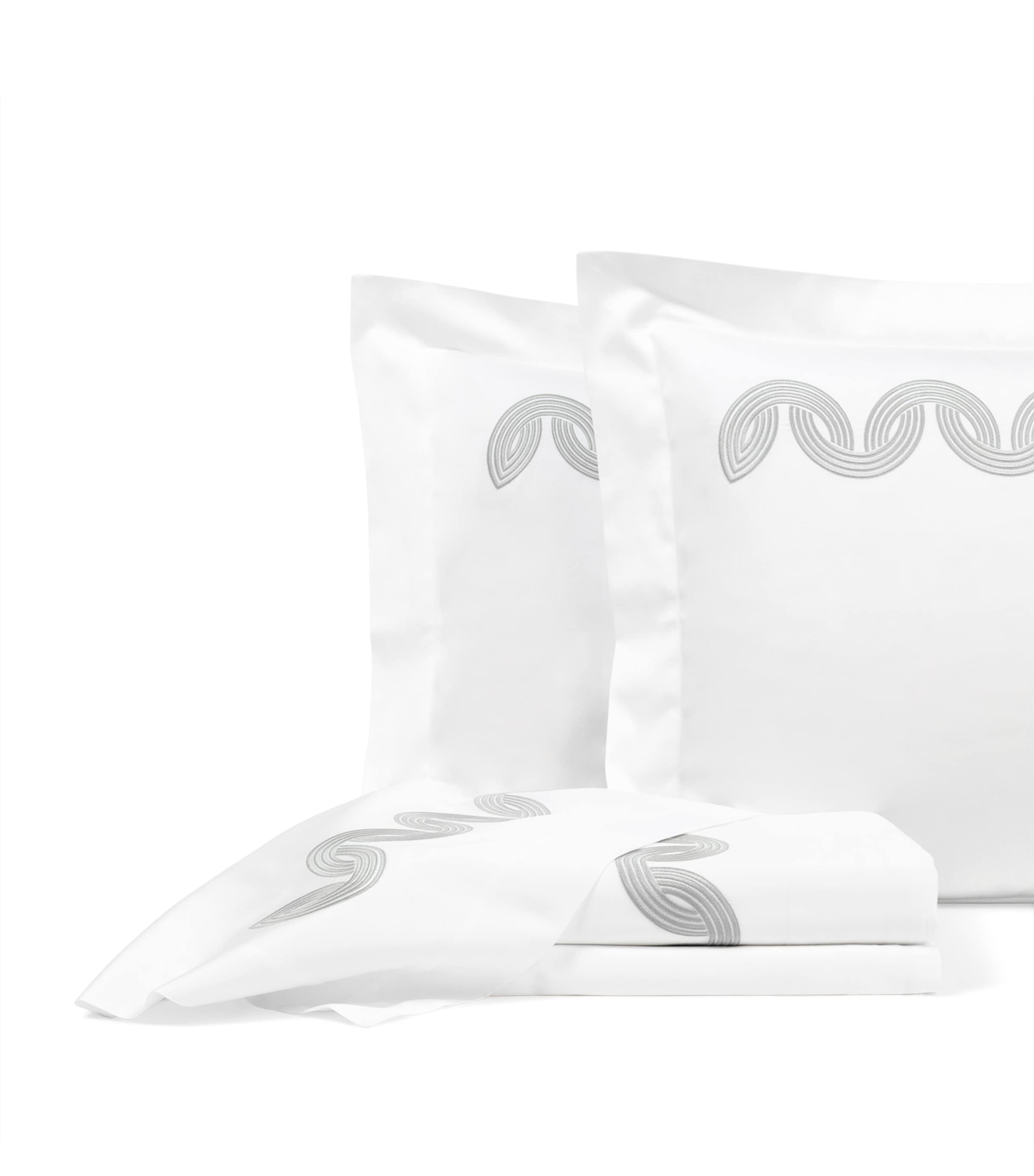 Frette Cotton Grace Avant Garde Embroidery Super King Flat Sheet (270cm x 320cm) Milk/verdigri