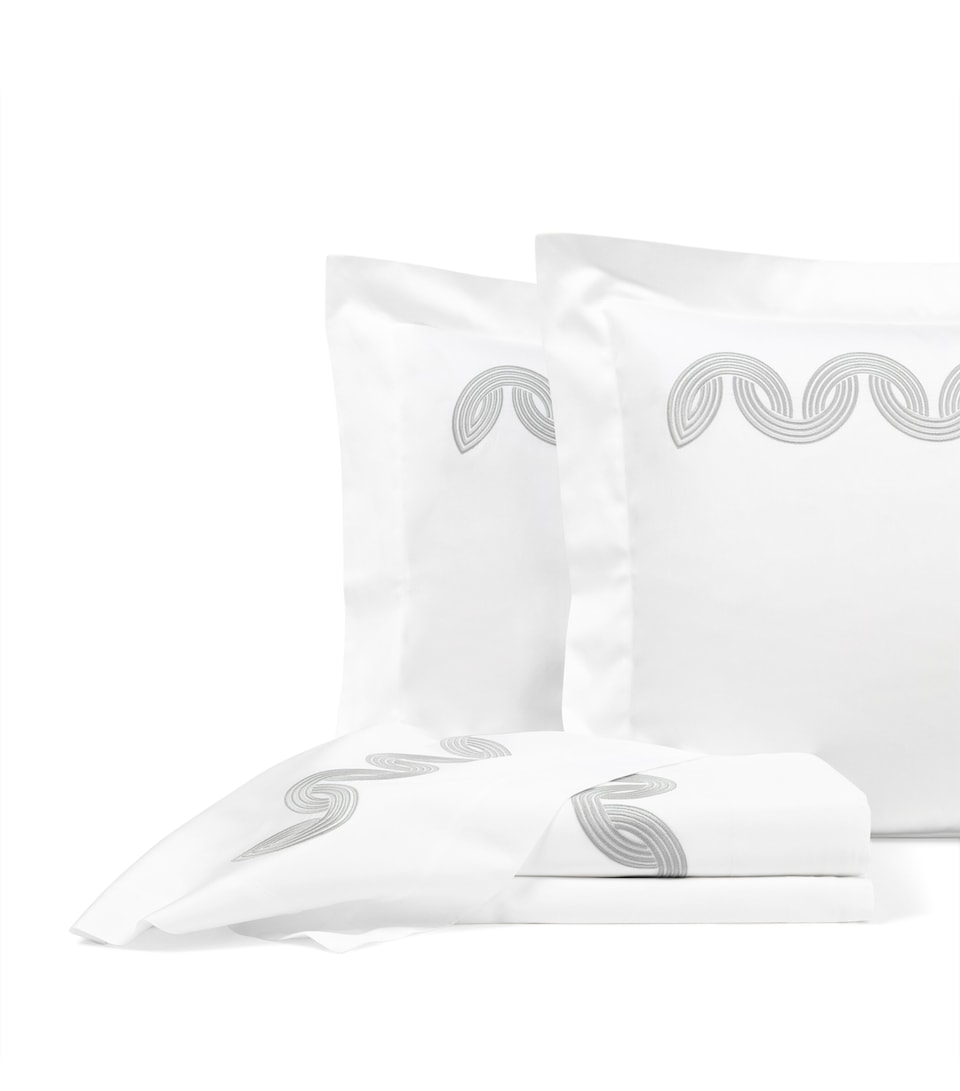 Frette Cotton Grace Avant Garde Embroidery Super King Flat Sheet (270cm x 320cm) Milk/verdigri