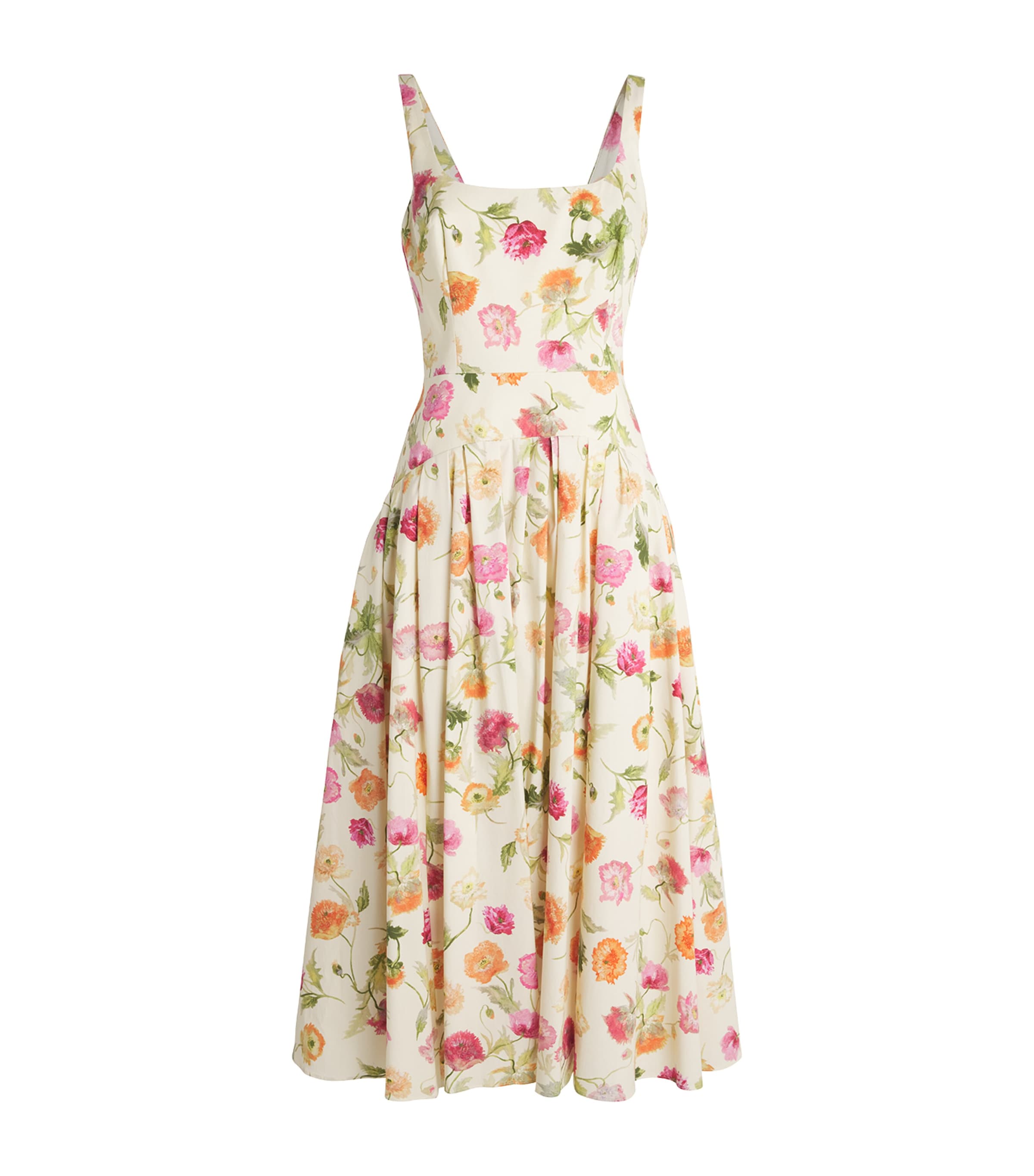 Poppy Print Dropped-Waist Midi Dress