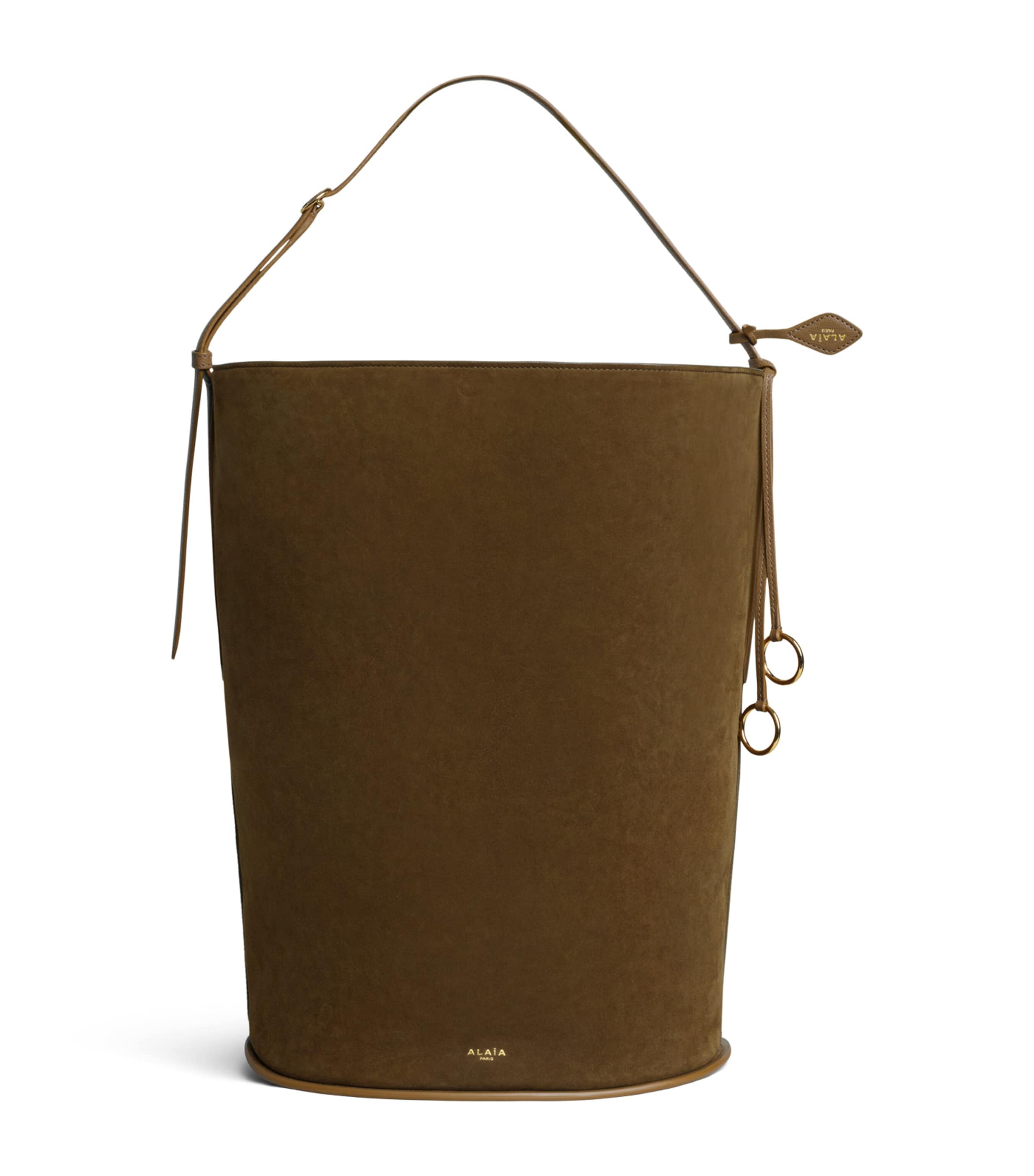 Alaïa Large Suede-Leather Hip Bucket Bag Vert Kaki